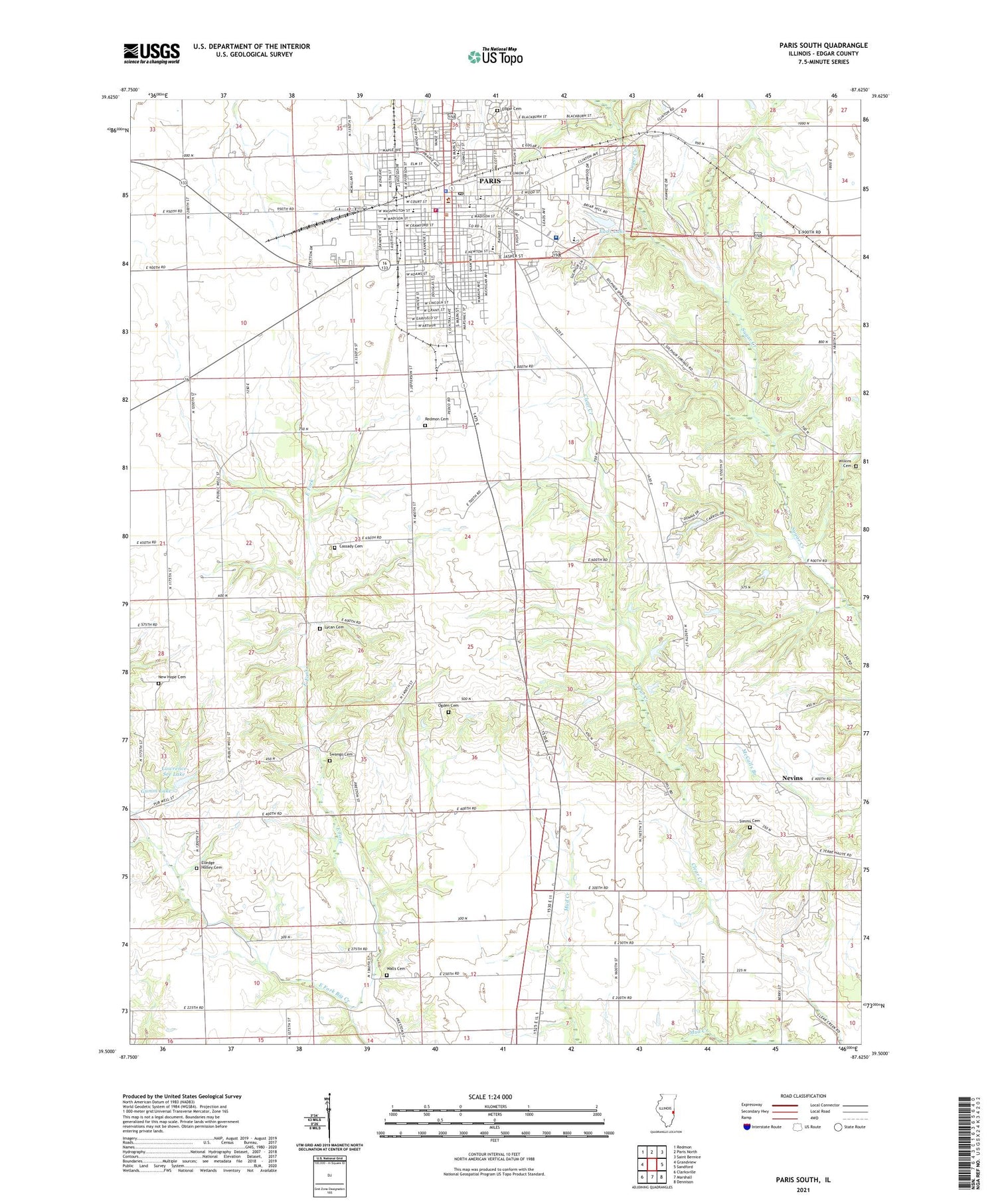 Paris South Illinois US Topo Map Image