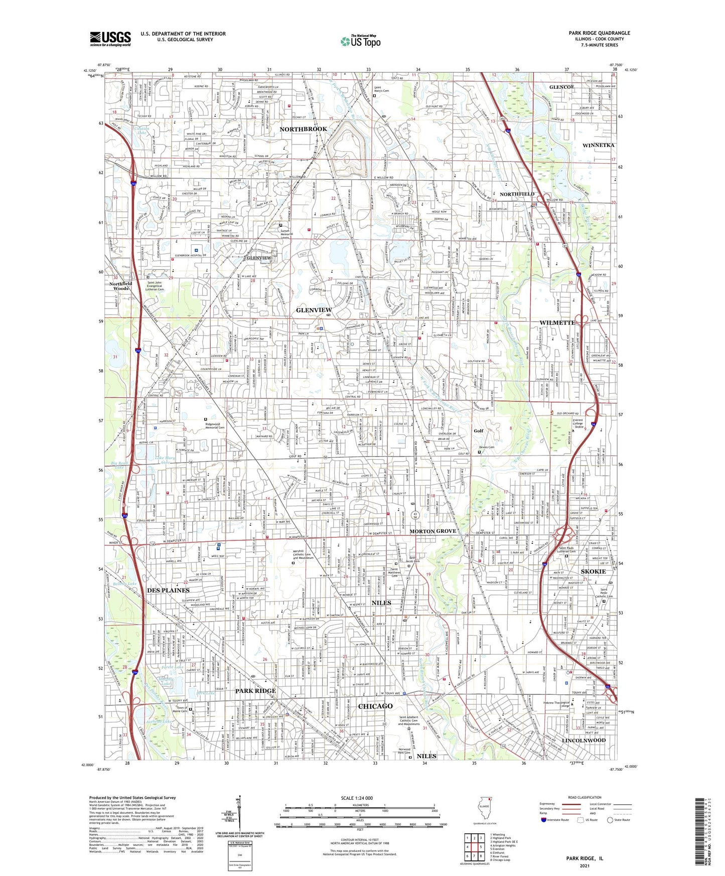 Park Ridge Illinois US Topo Map Image