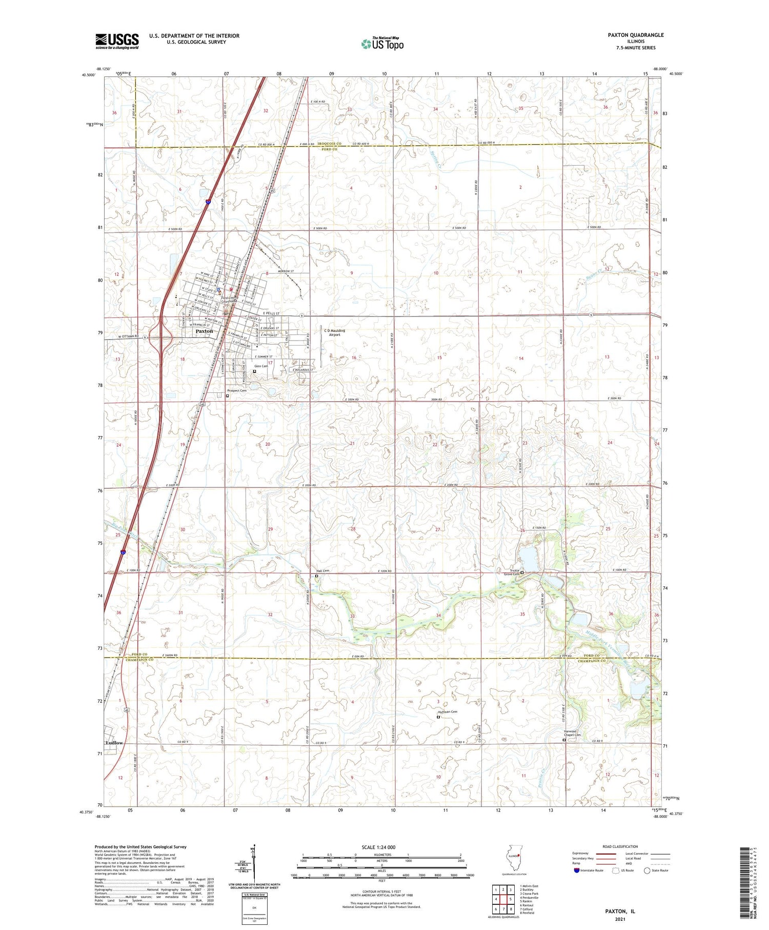 Paxton Illinois US Topo Map Image