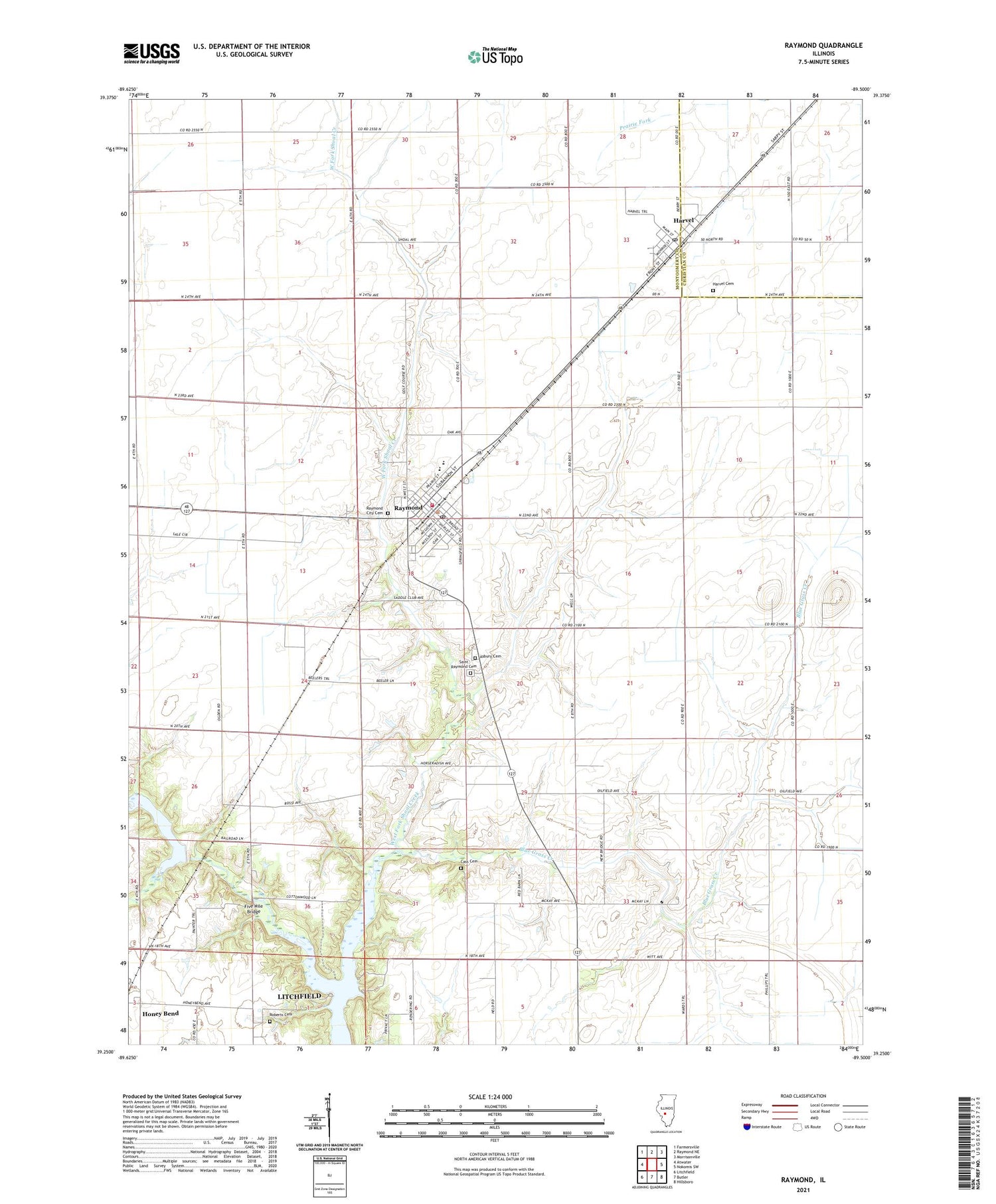 Raymond Illinois US Topo Map Image