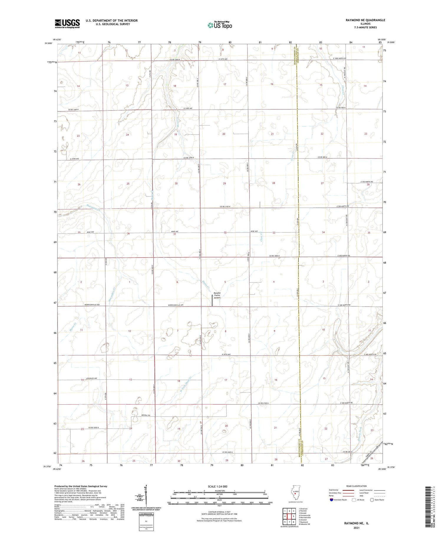 Raymond NE Illinois US Topo Map Image