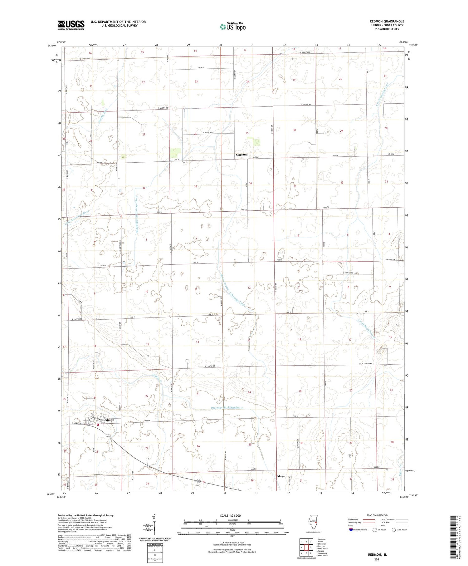 Redmon Illinois US Topo Map Image