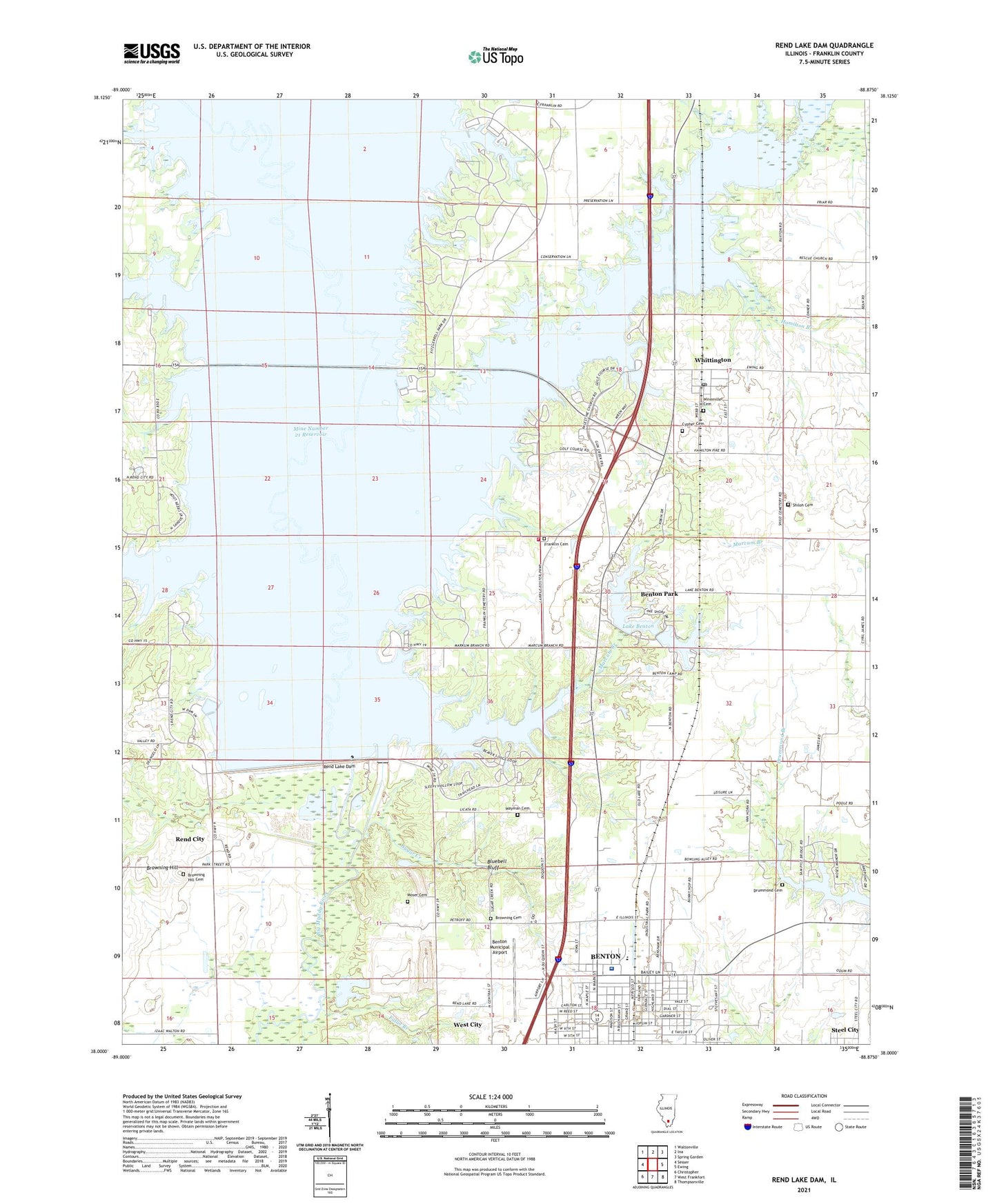 Rend Lake Dam Illinois US Topo Map Image