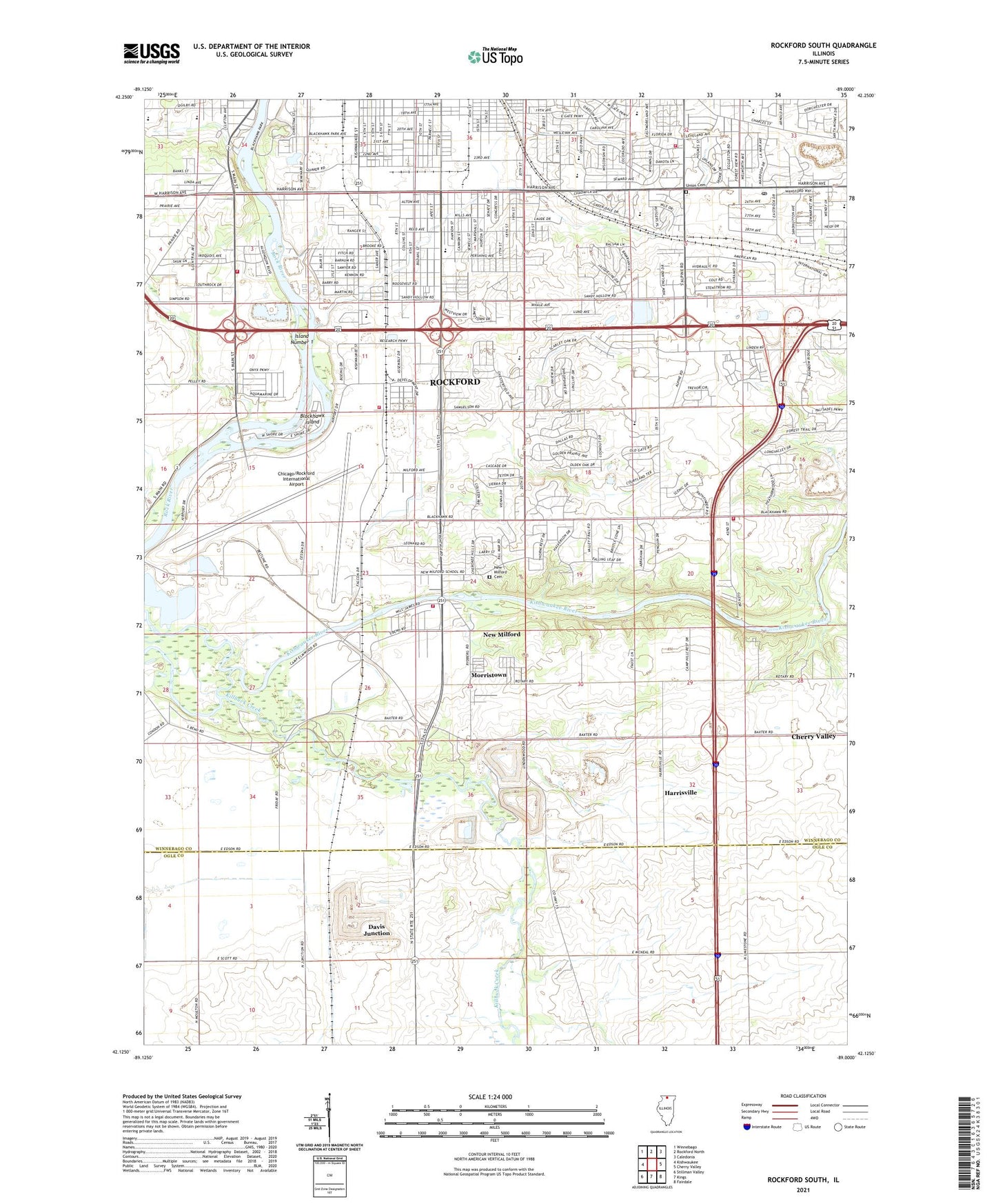Rockford South Illinois US Topo Map Image