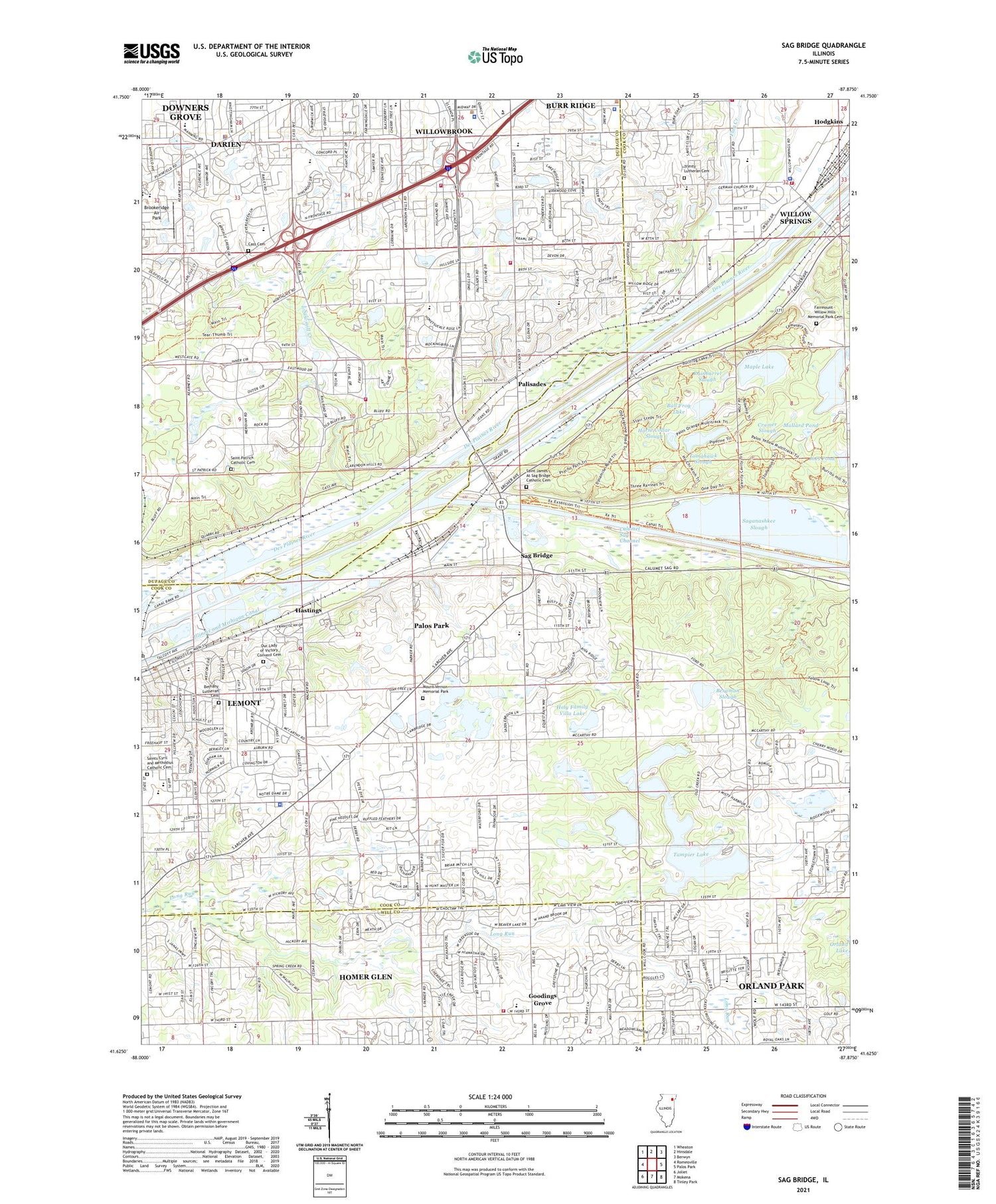 Sag Bridge Illinois US Topo Map Image
