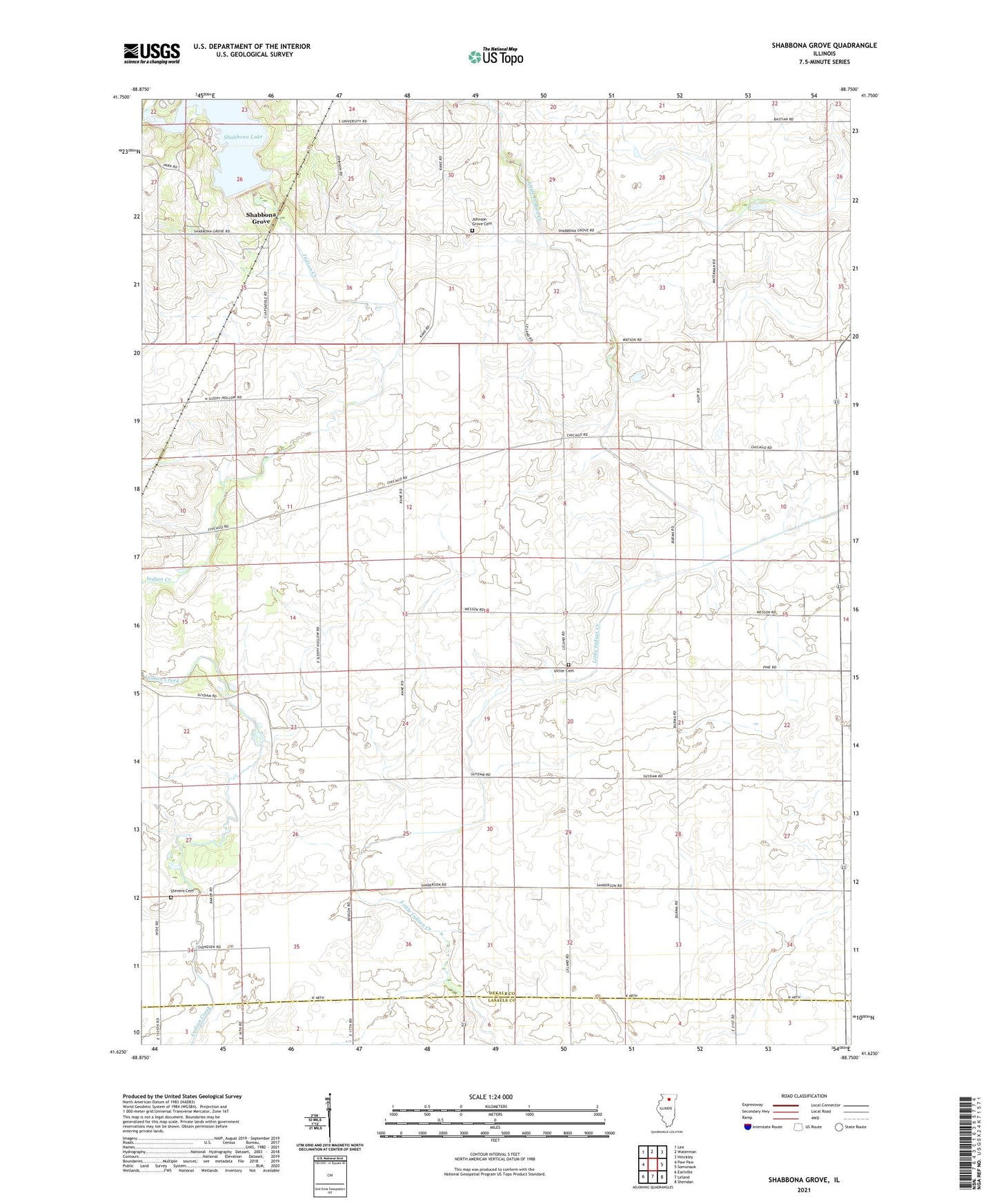 Shabbona Grove Illinois US Topo Map Image