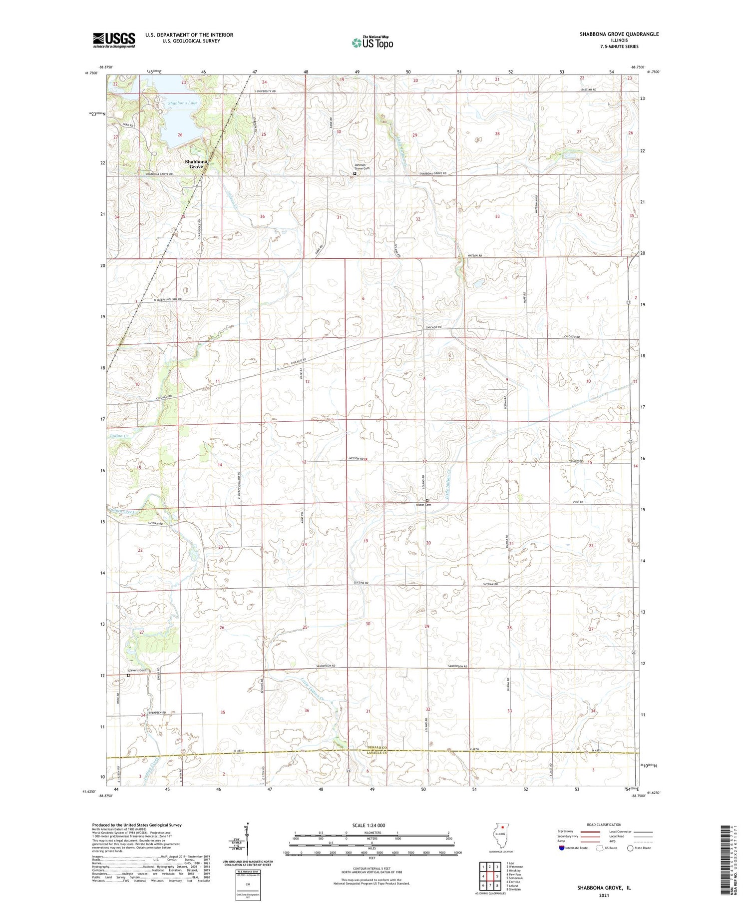 Shabbona Grove Illinois US Topo Map Image