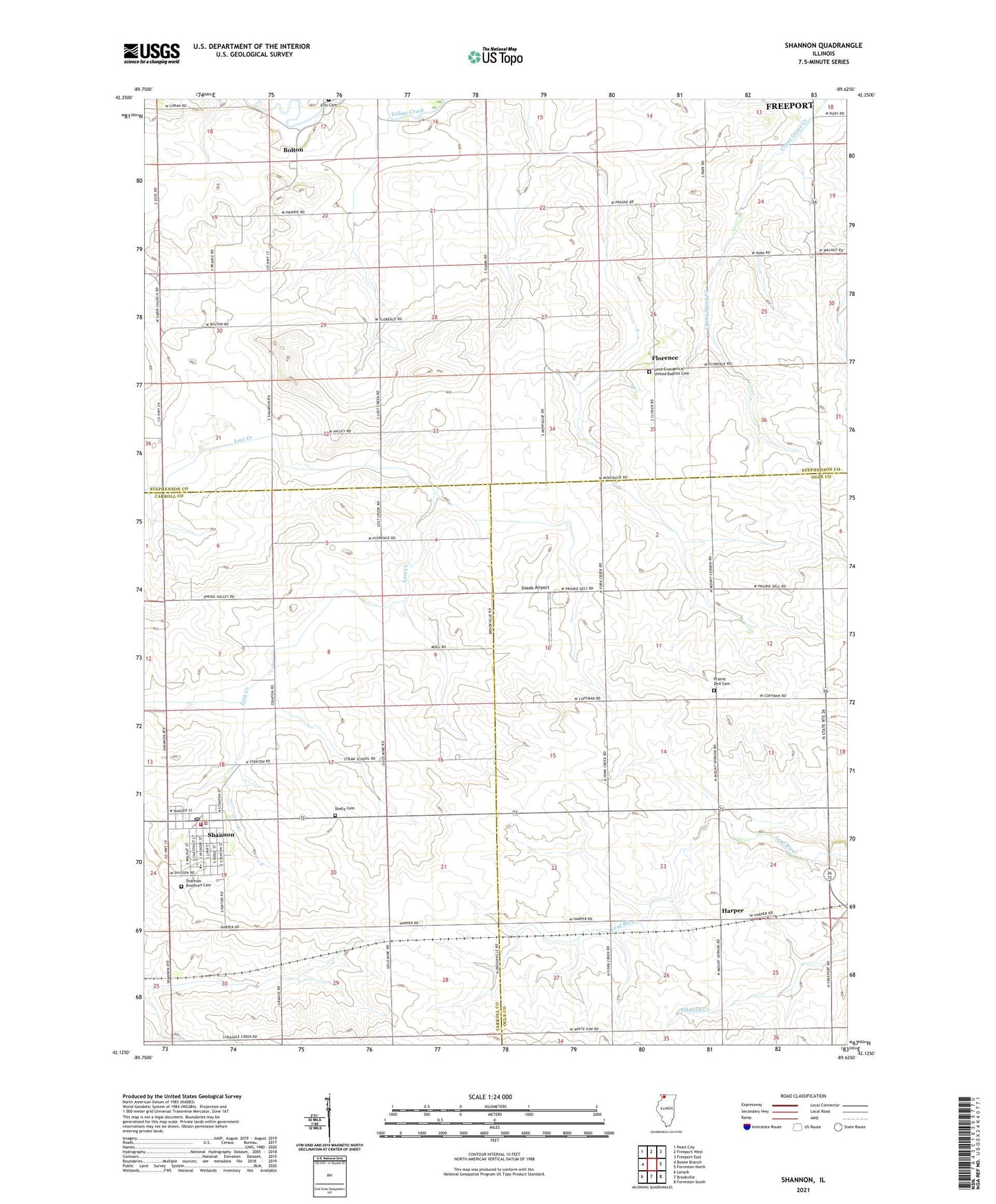 Shannon Illinois US Topo Map Image