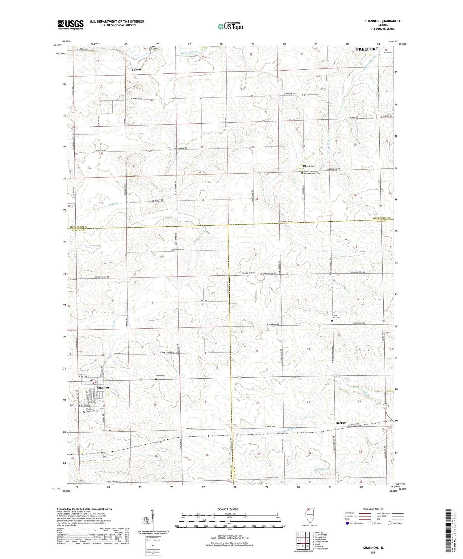 Shannon Illinois US Topo Map Image