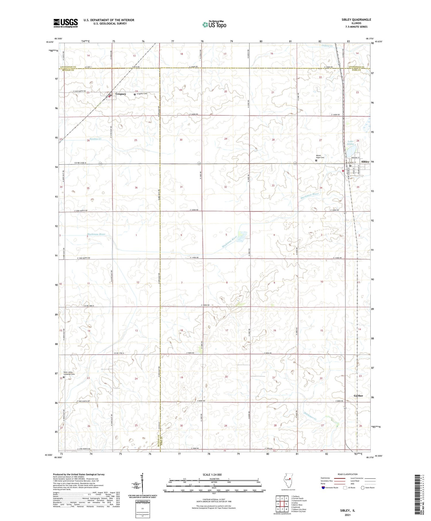 Sibley Illinois US Topo Map Image