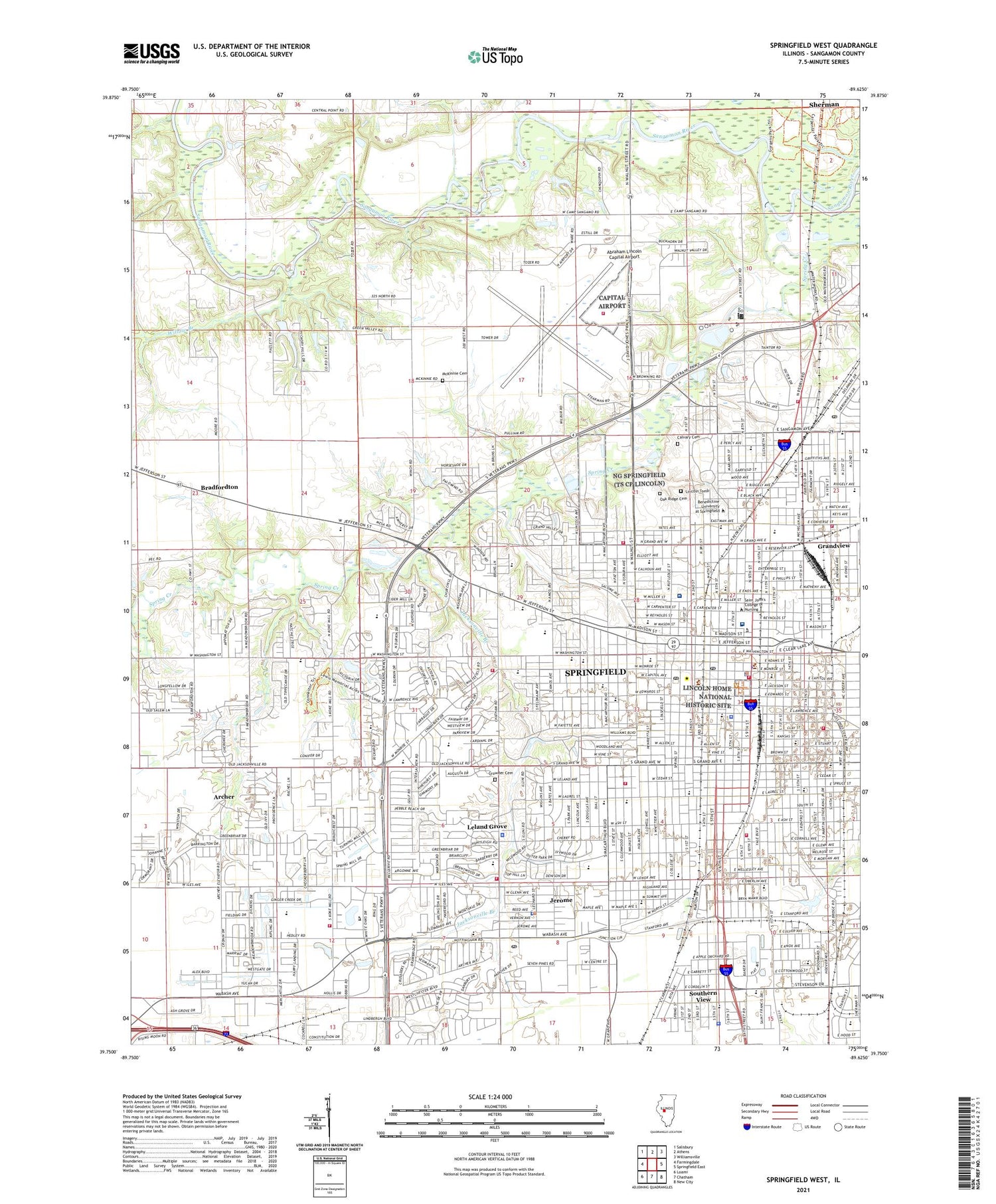 Springfield West Illinois US Topo Map Image