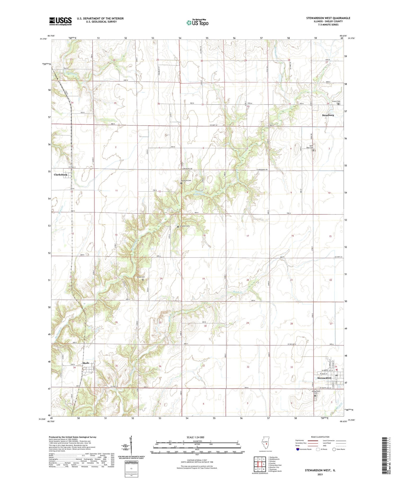Stewardson West Illinois US Topo Map Image