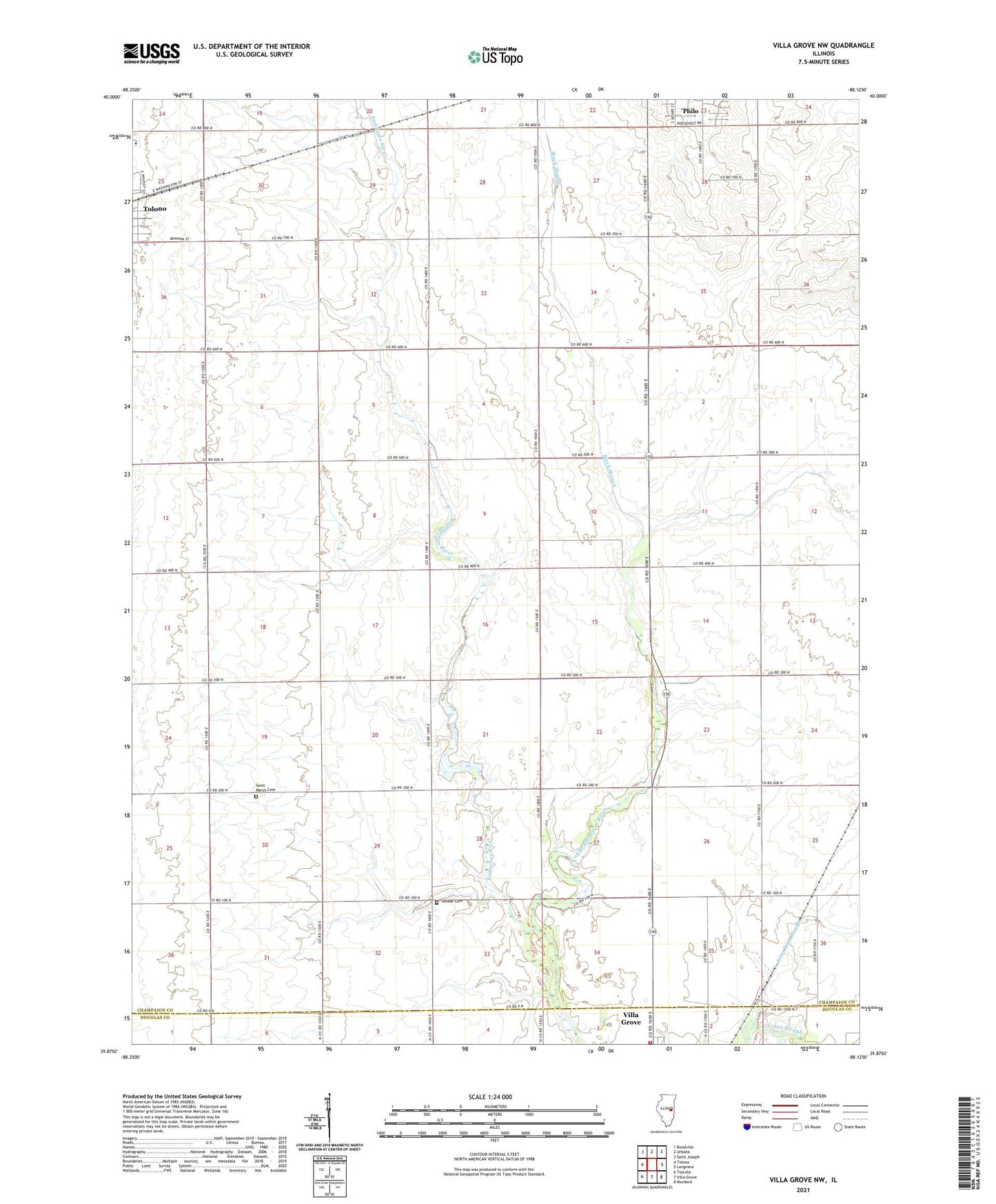 Villa Grove NW Illinois US Topo Map Image