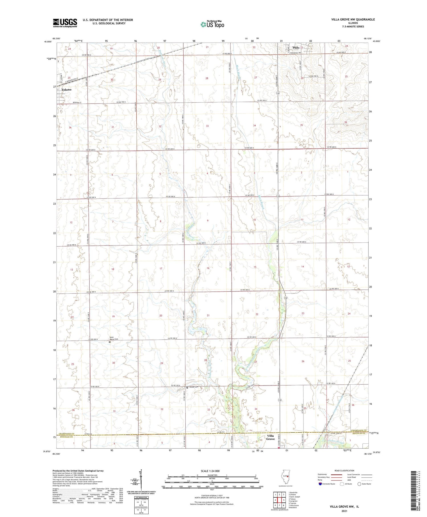 Villa Grove NW Illinois US Topo Map Image