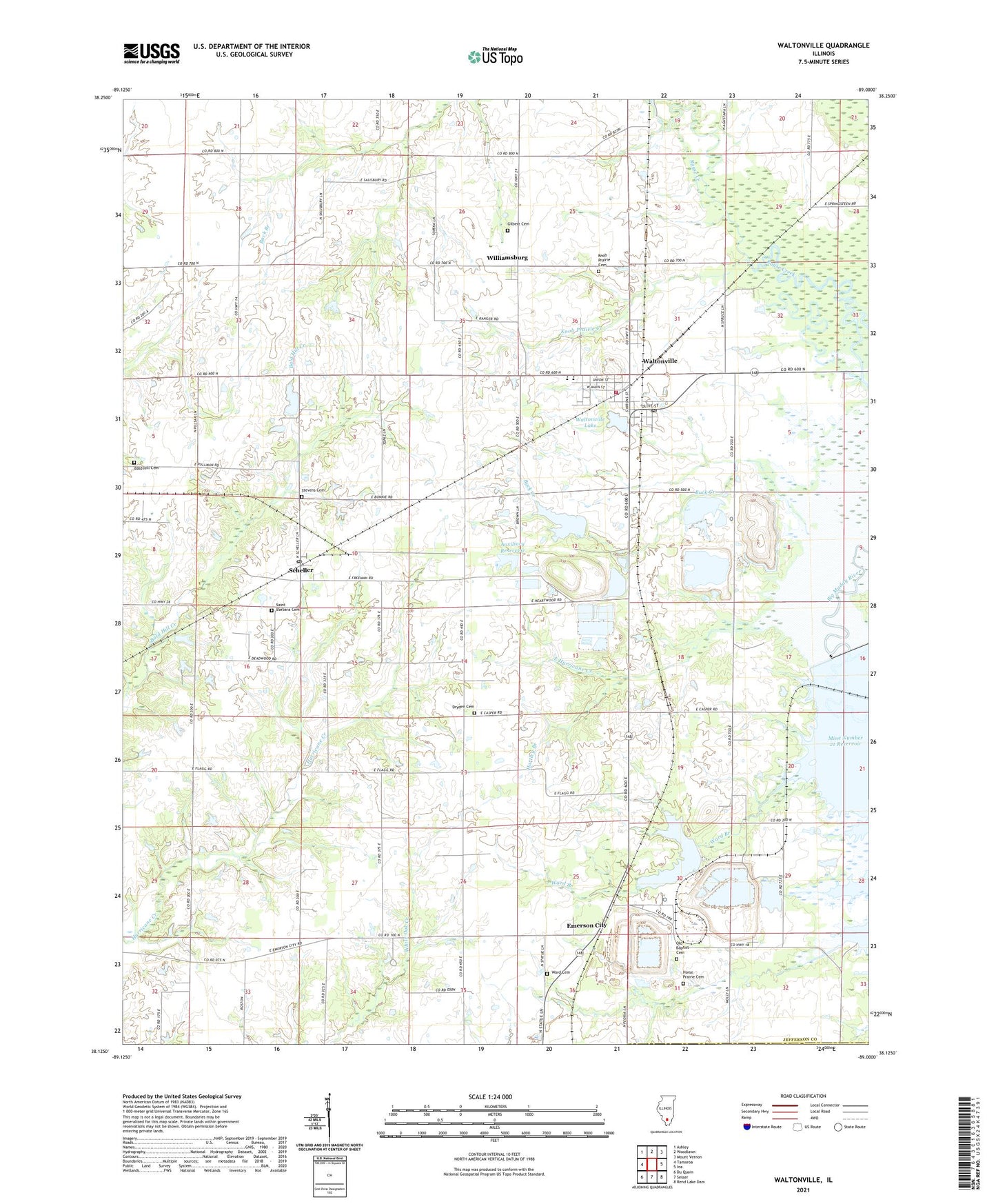 Waltonville Illinois US Topo Map Image