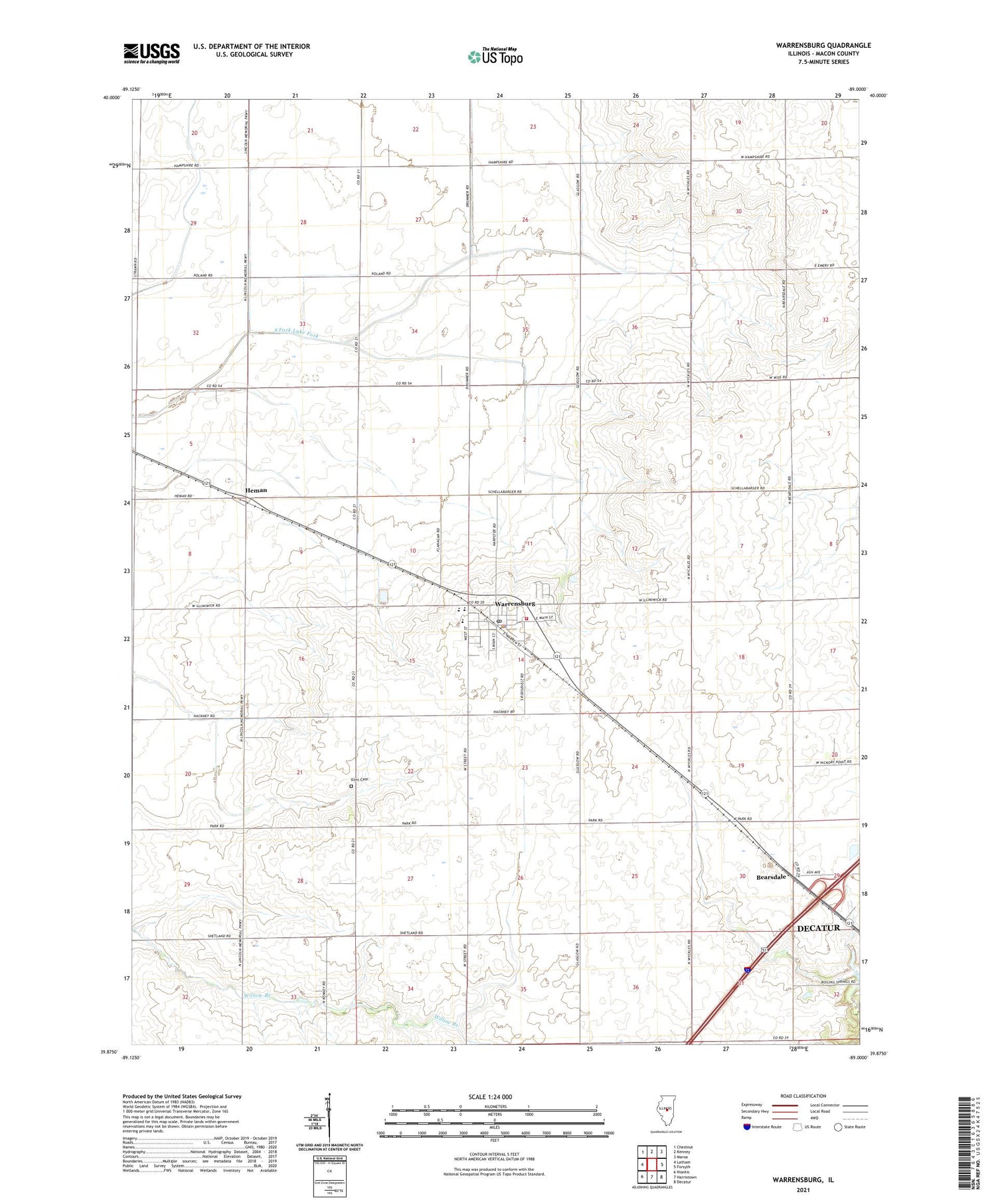 Warrensburg Illinois US Topo Map Image