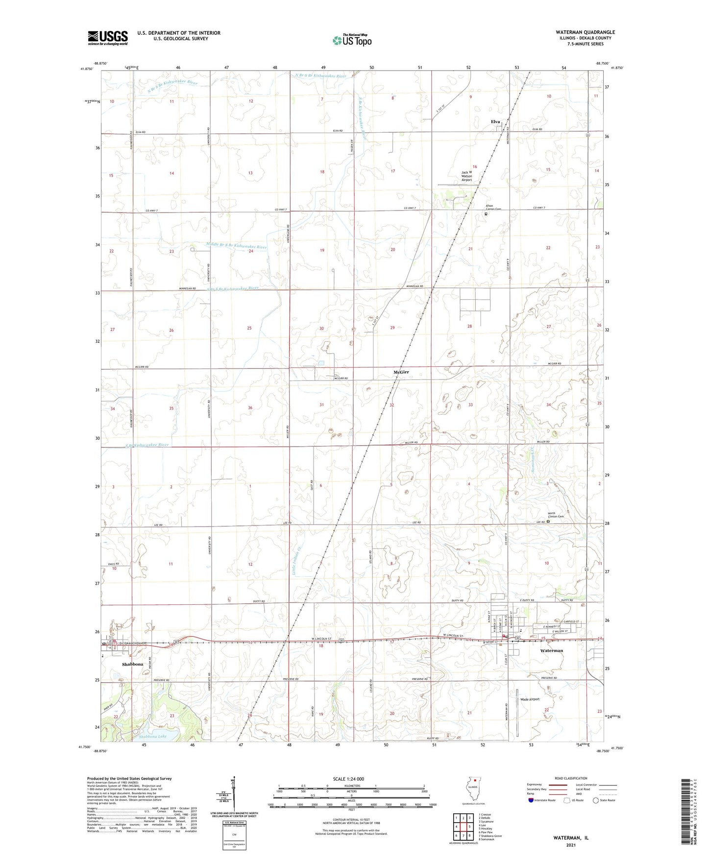 Waterman Illinois US Topo Map Image