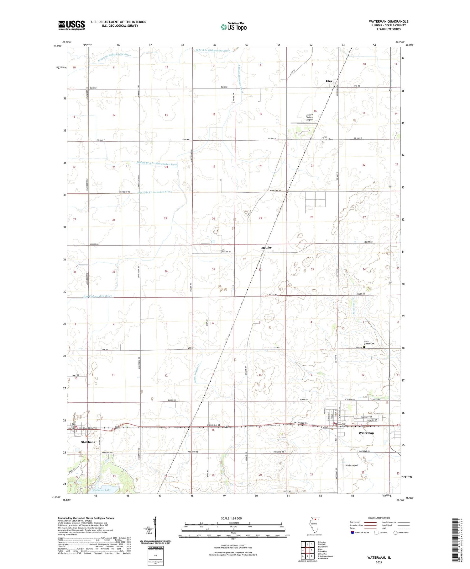 Waterman Illinois US Topo Map Image