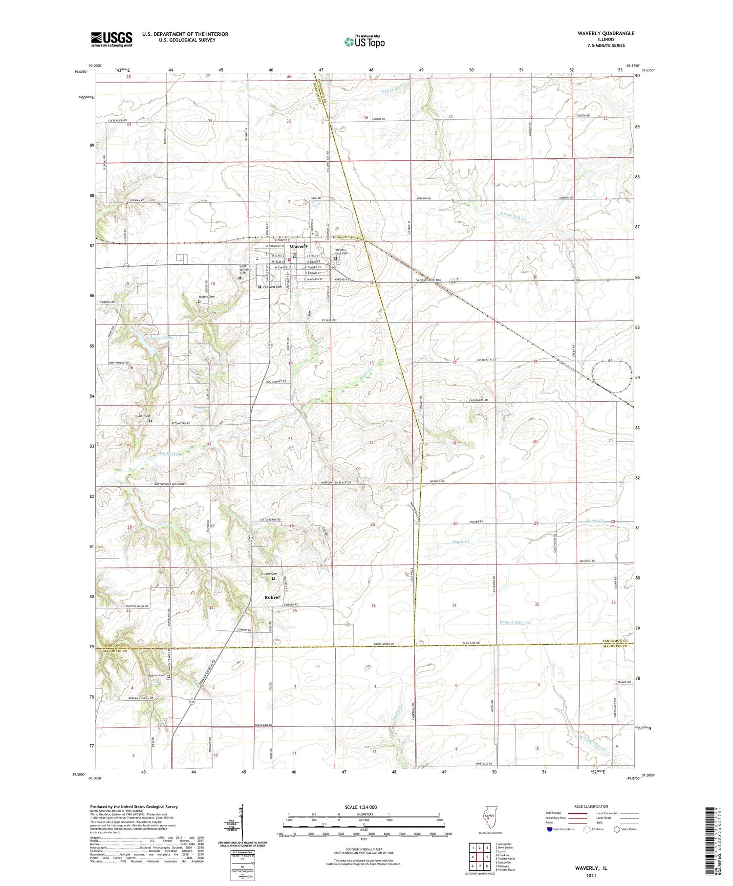 Waverly Illinois US Topo Map Image