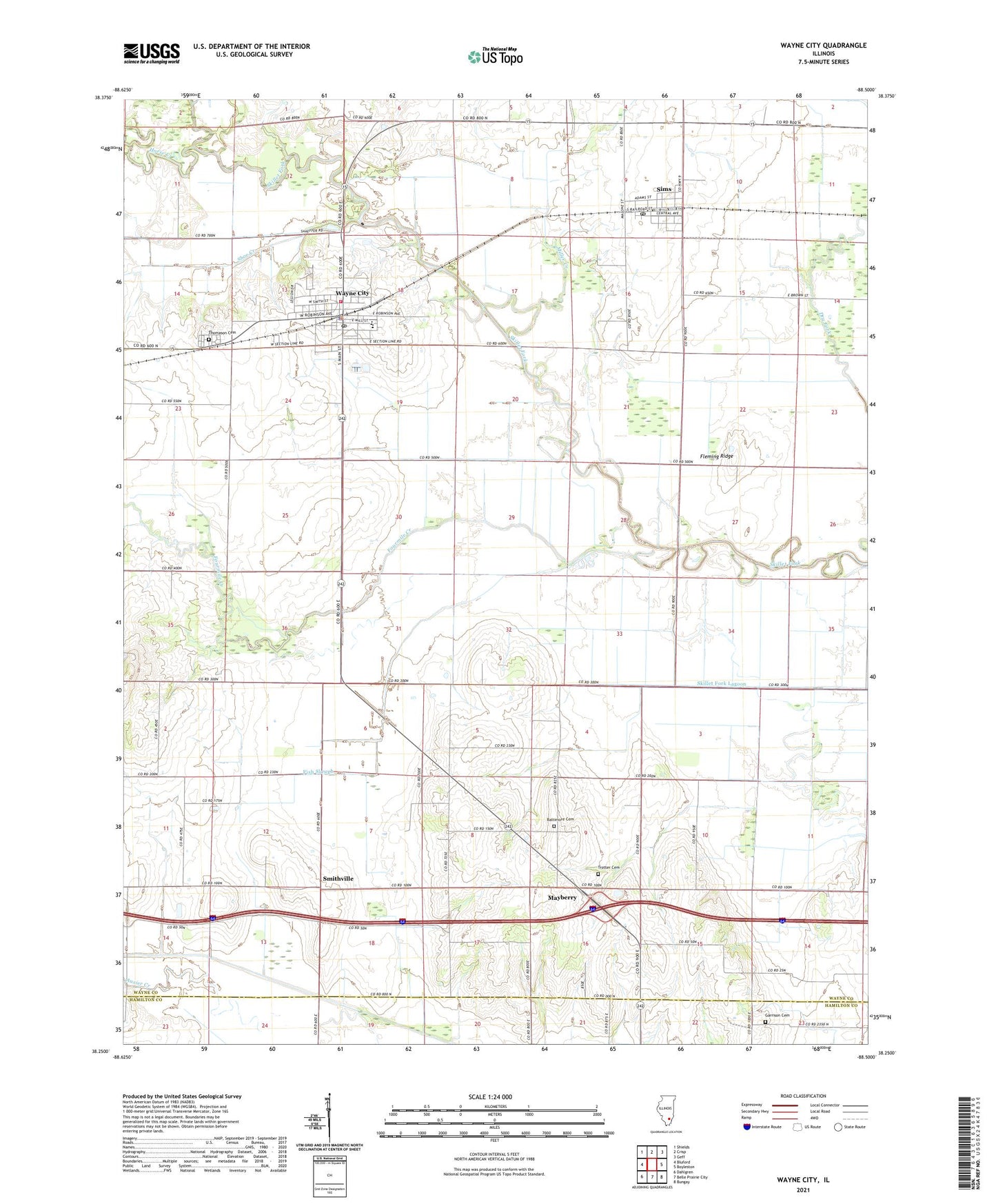 Wayne City Illinois US Topo Map Image