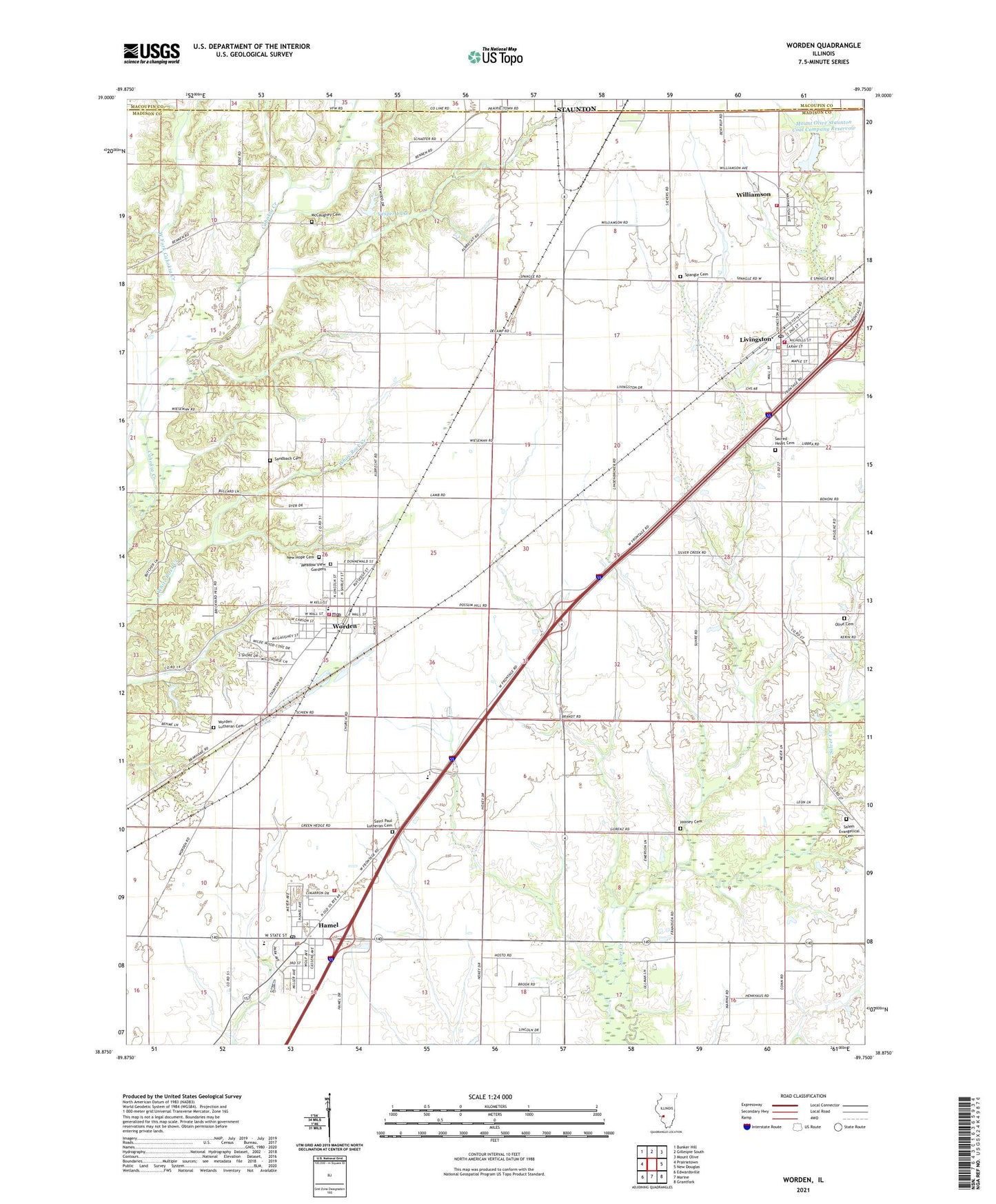 Worden Illinois US Topo Map Image