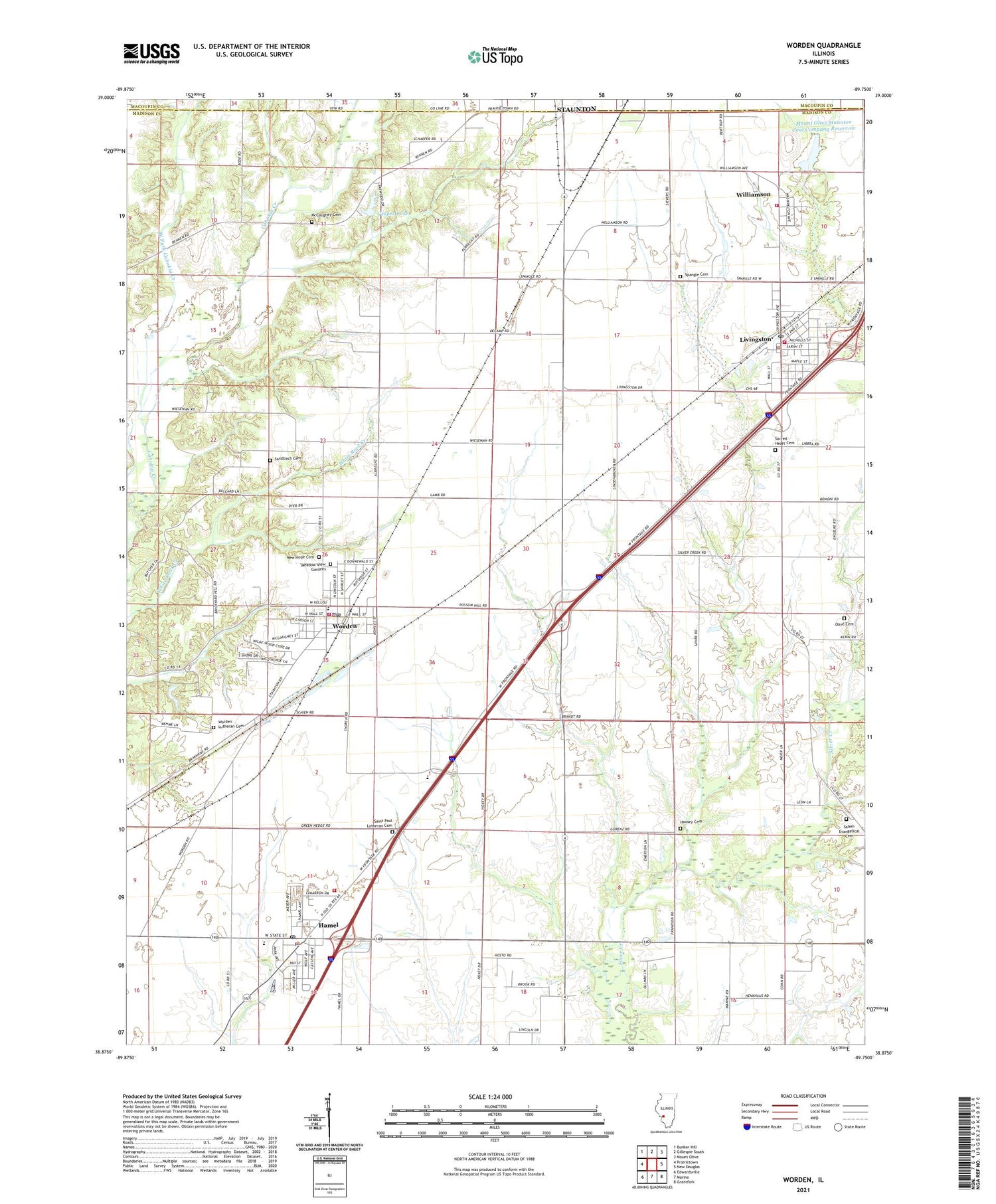 Worden Illinois US Topo Map Image