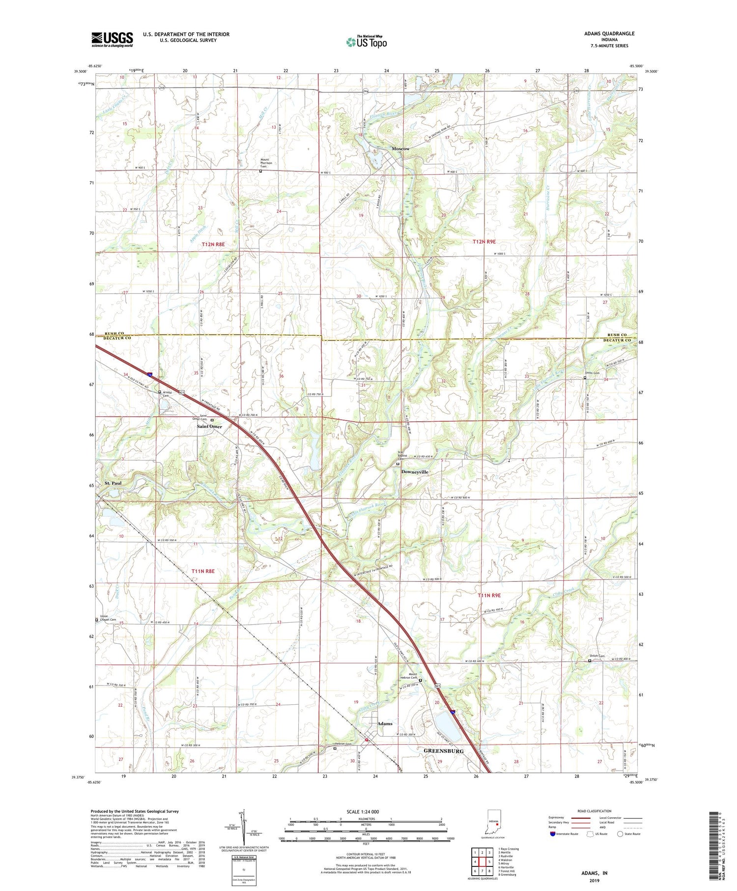 Adams Indiana US Topo Map Image