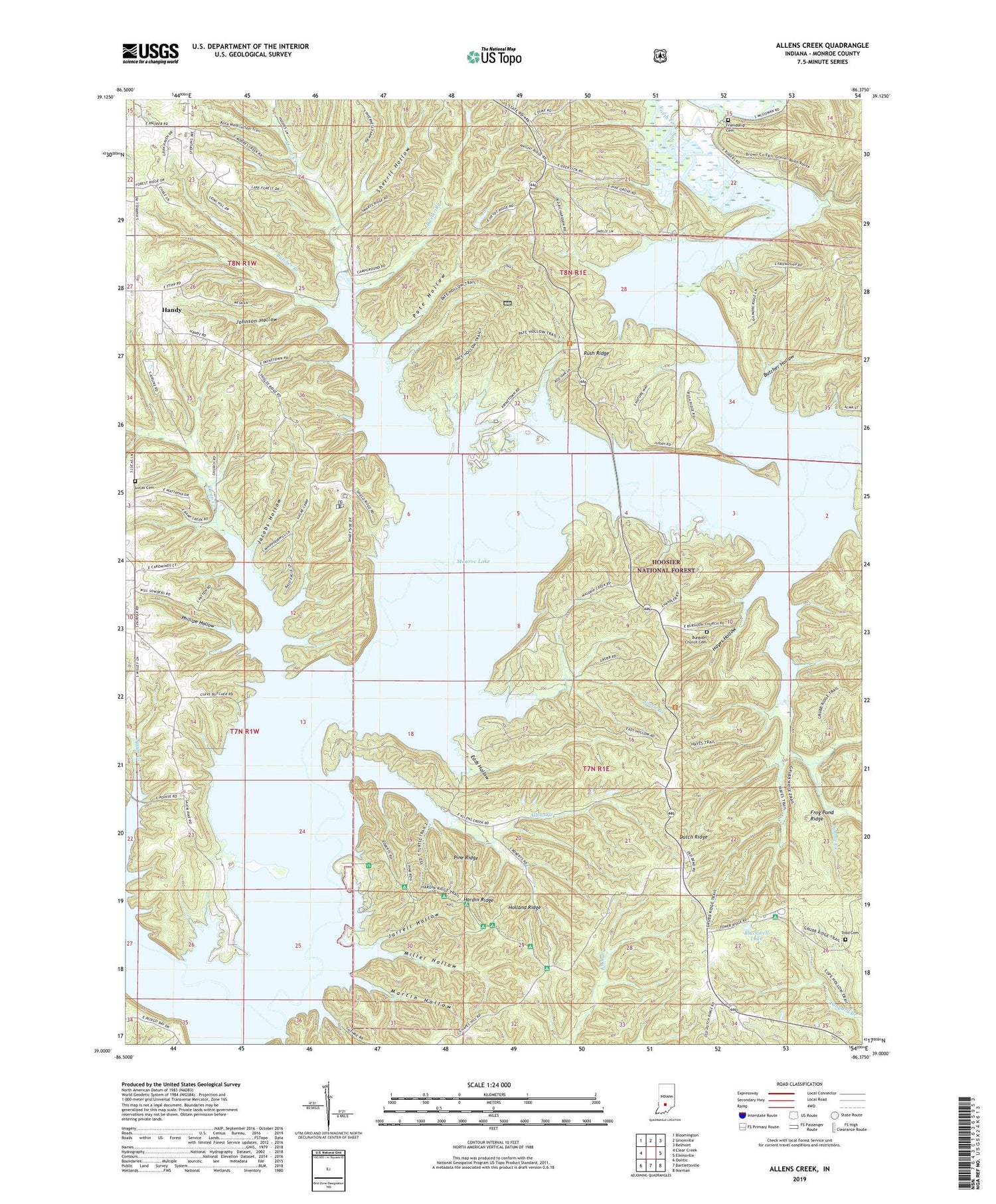 Allens Creek Indiana US Topo Map Image