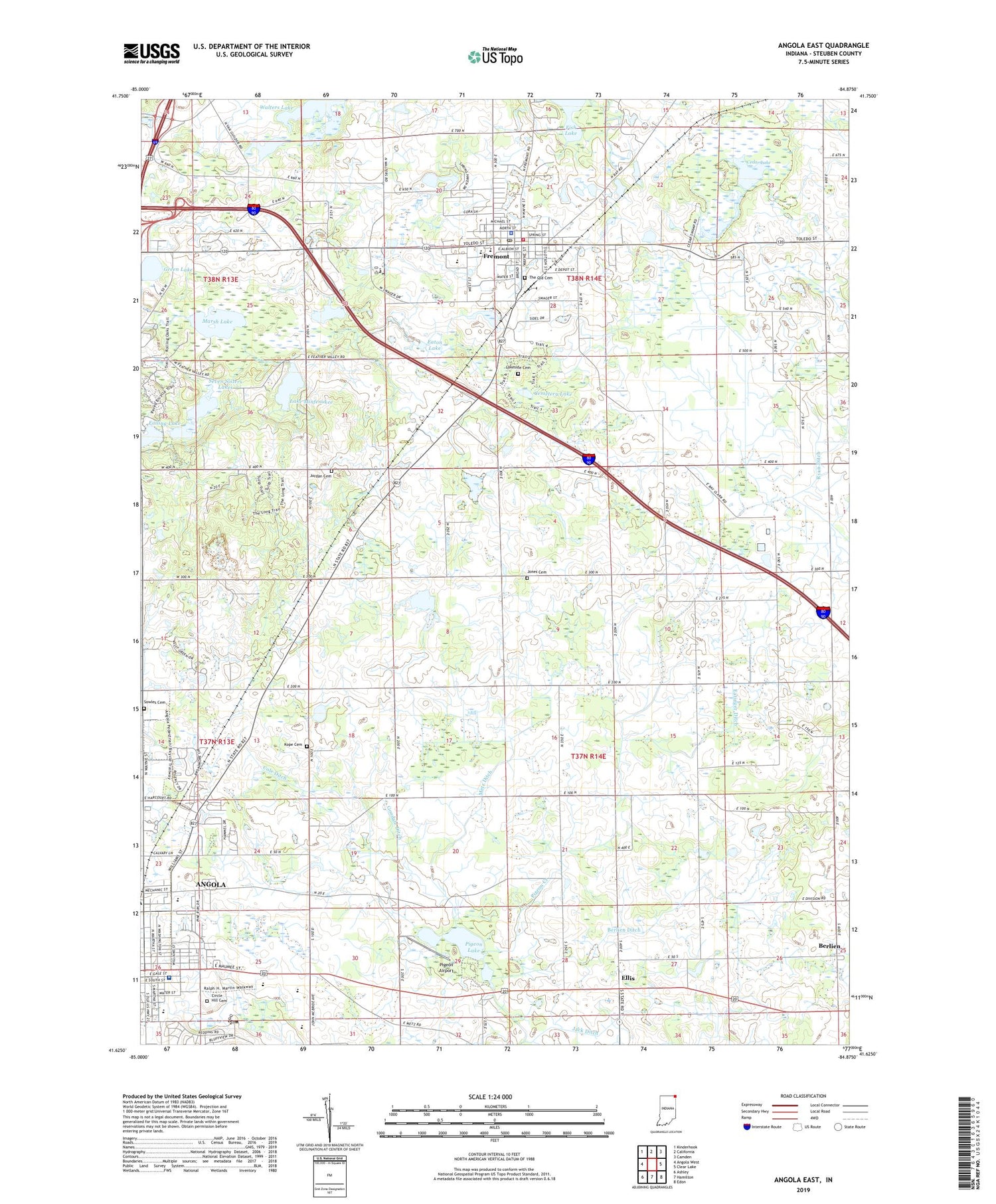 Angola East Indiana US Topo Map Image