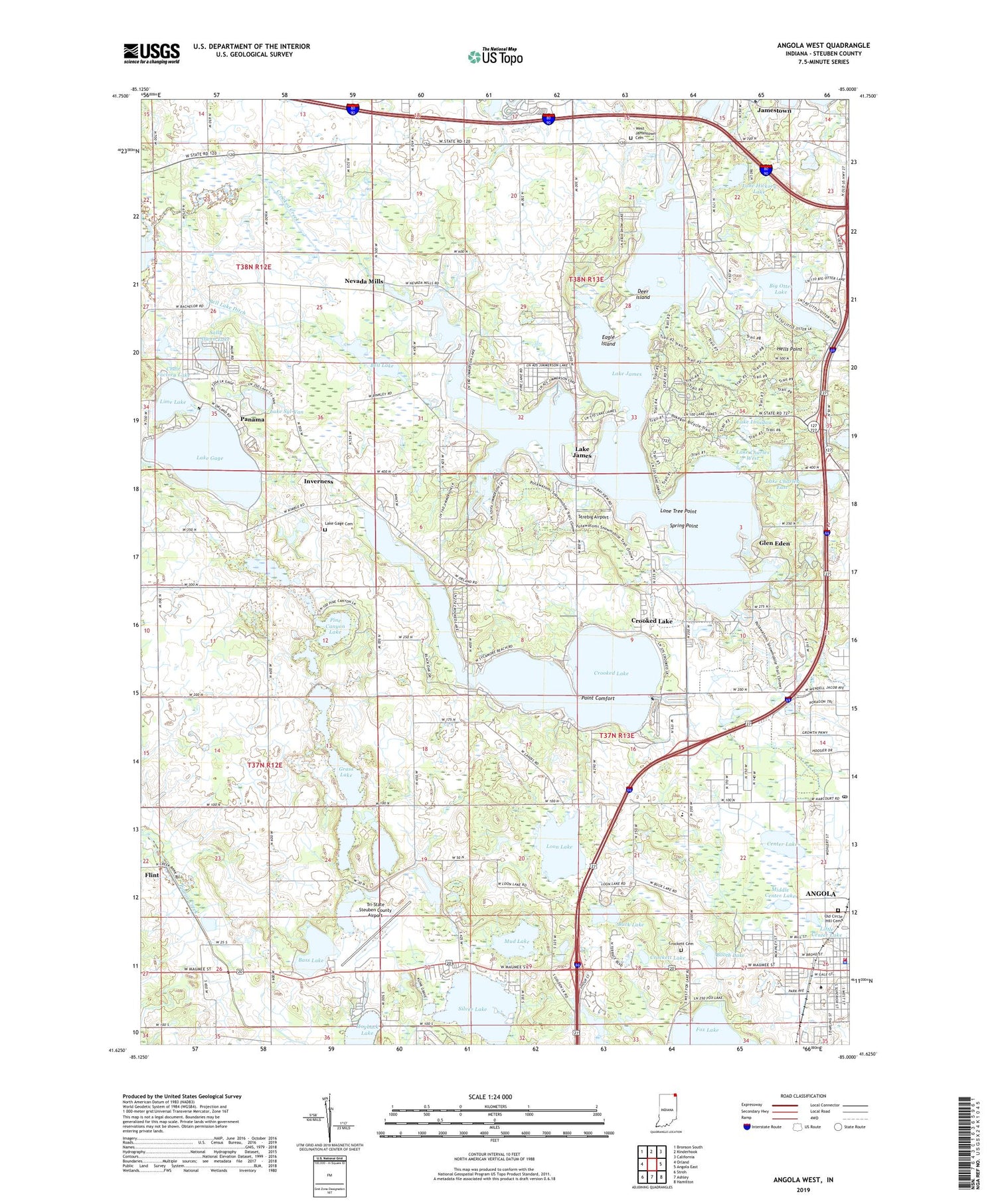 Angola West Indiana US Topo Map Image
