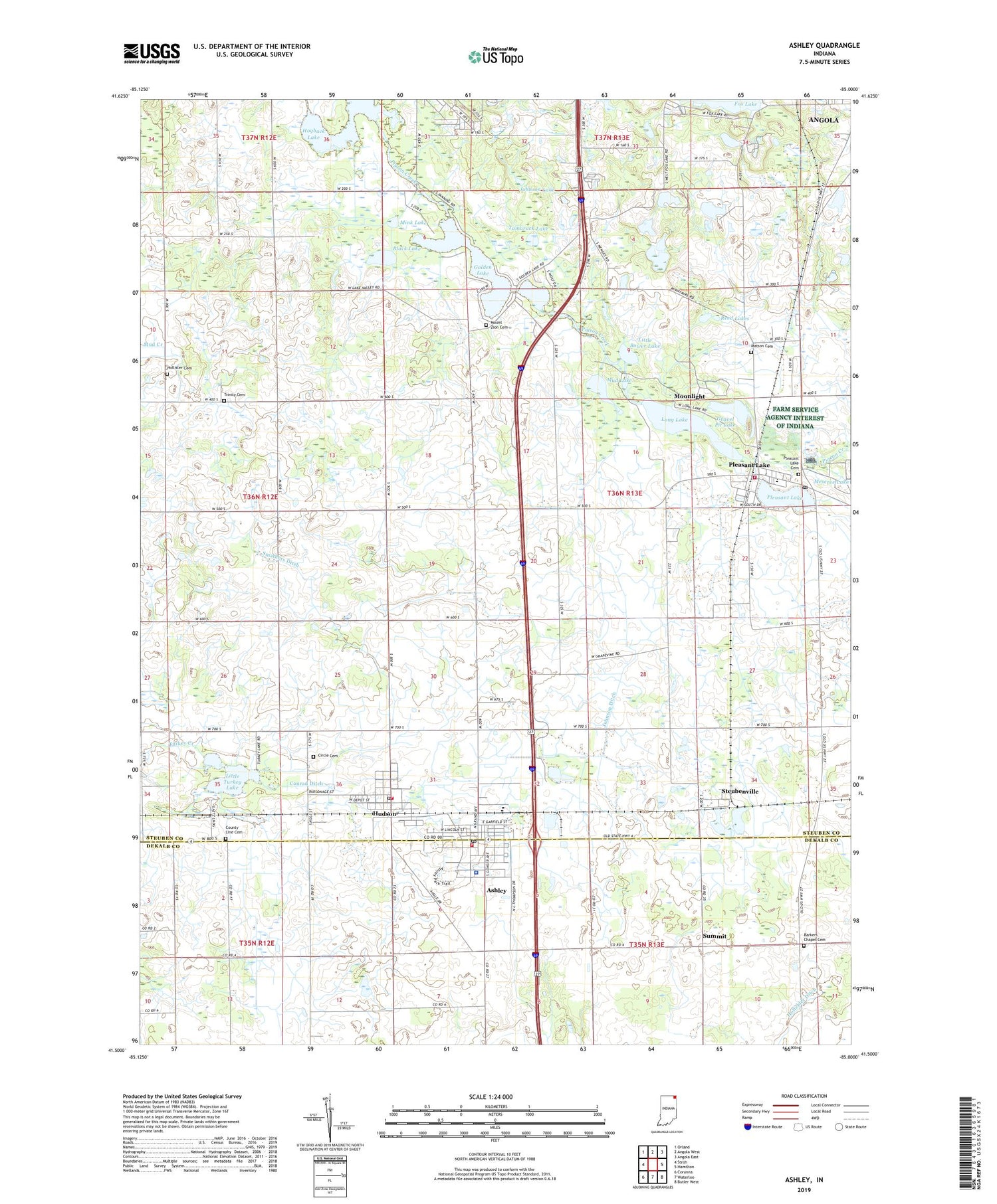 Ashley Indiana US Topo Map Image