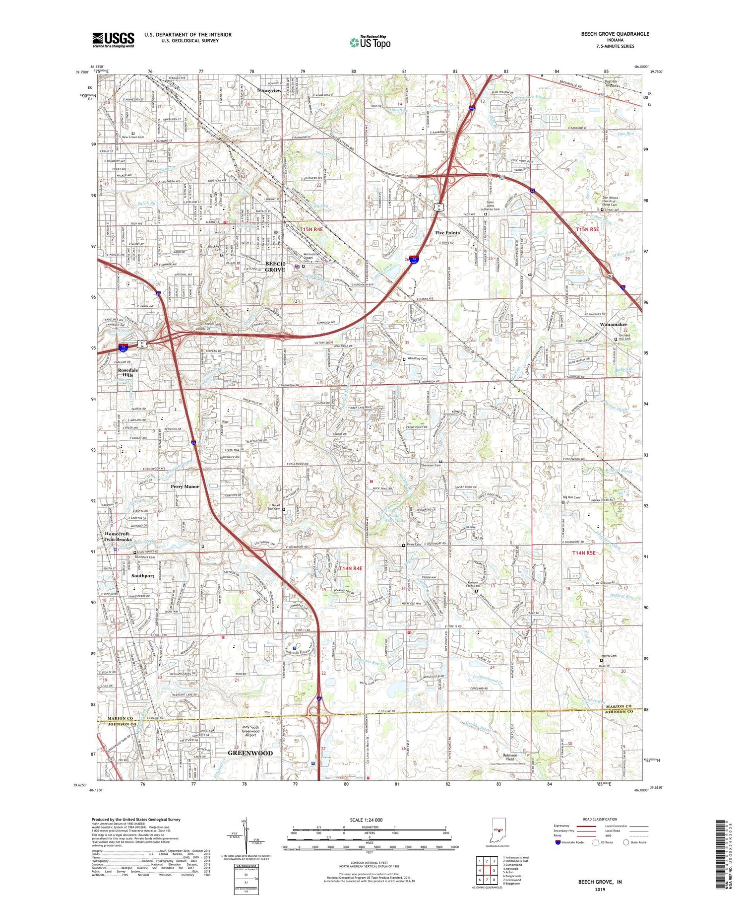 Beech Grove Indiana US Topo Map Image
