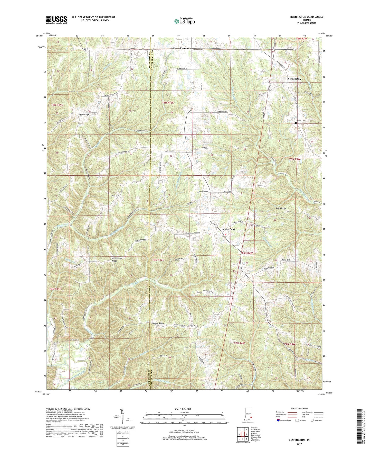 Bennington Indiana US Topo Map Image