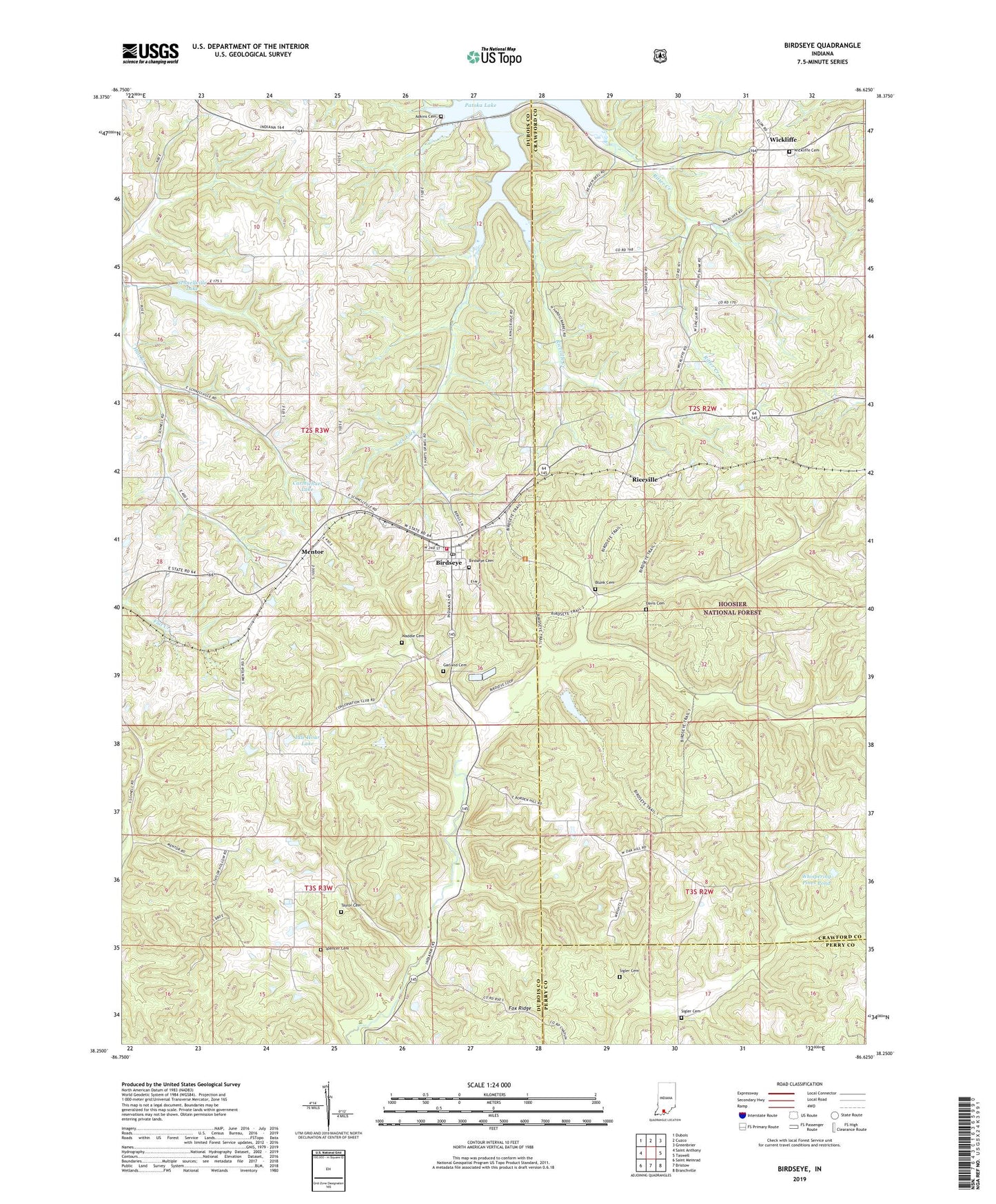 Birdseye Indiana US Topo Map Image