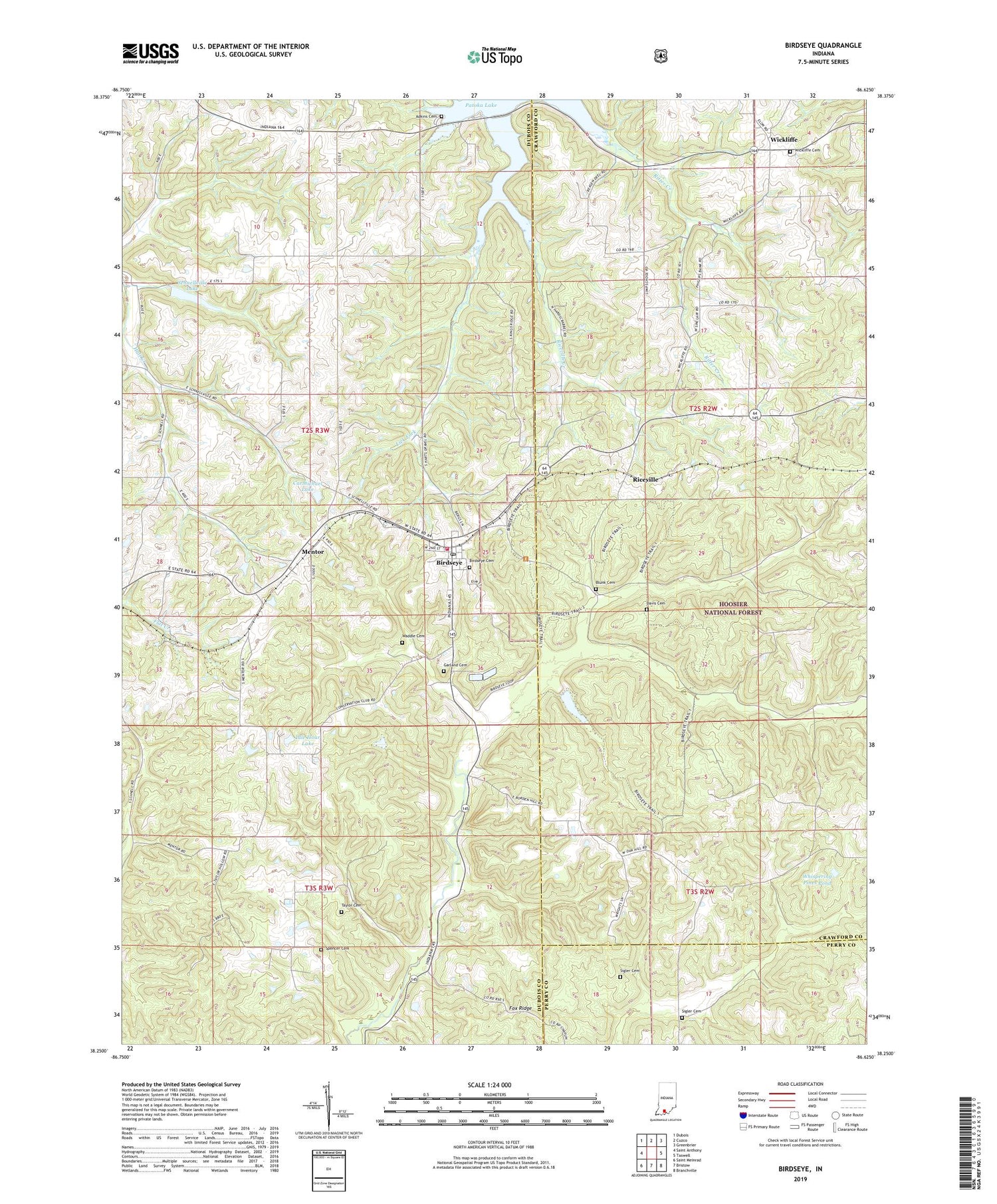 Birdseye Indiana US Topo Map Image