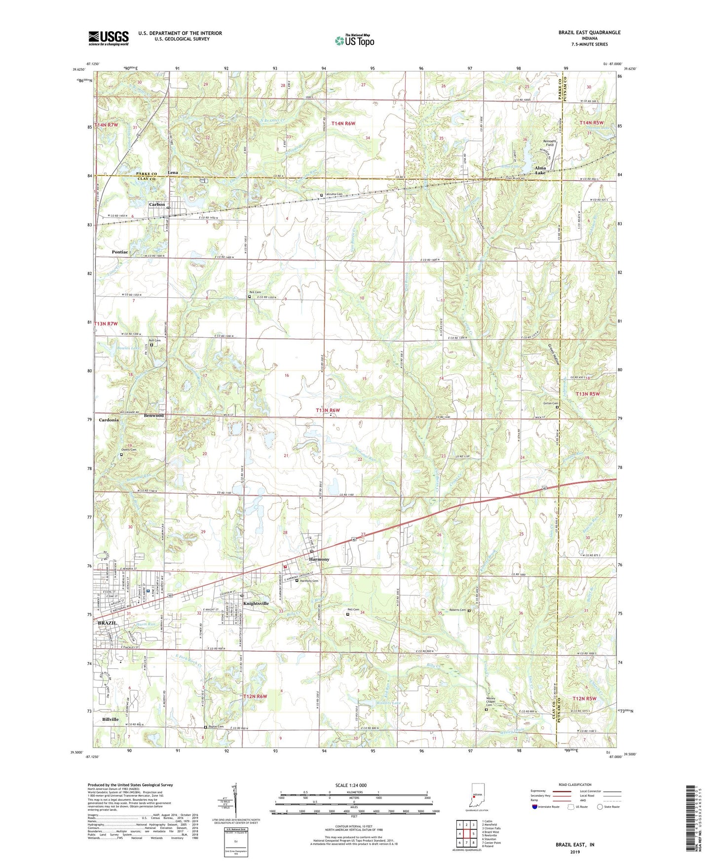 Brazil East Indiana US Topo Map Image