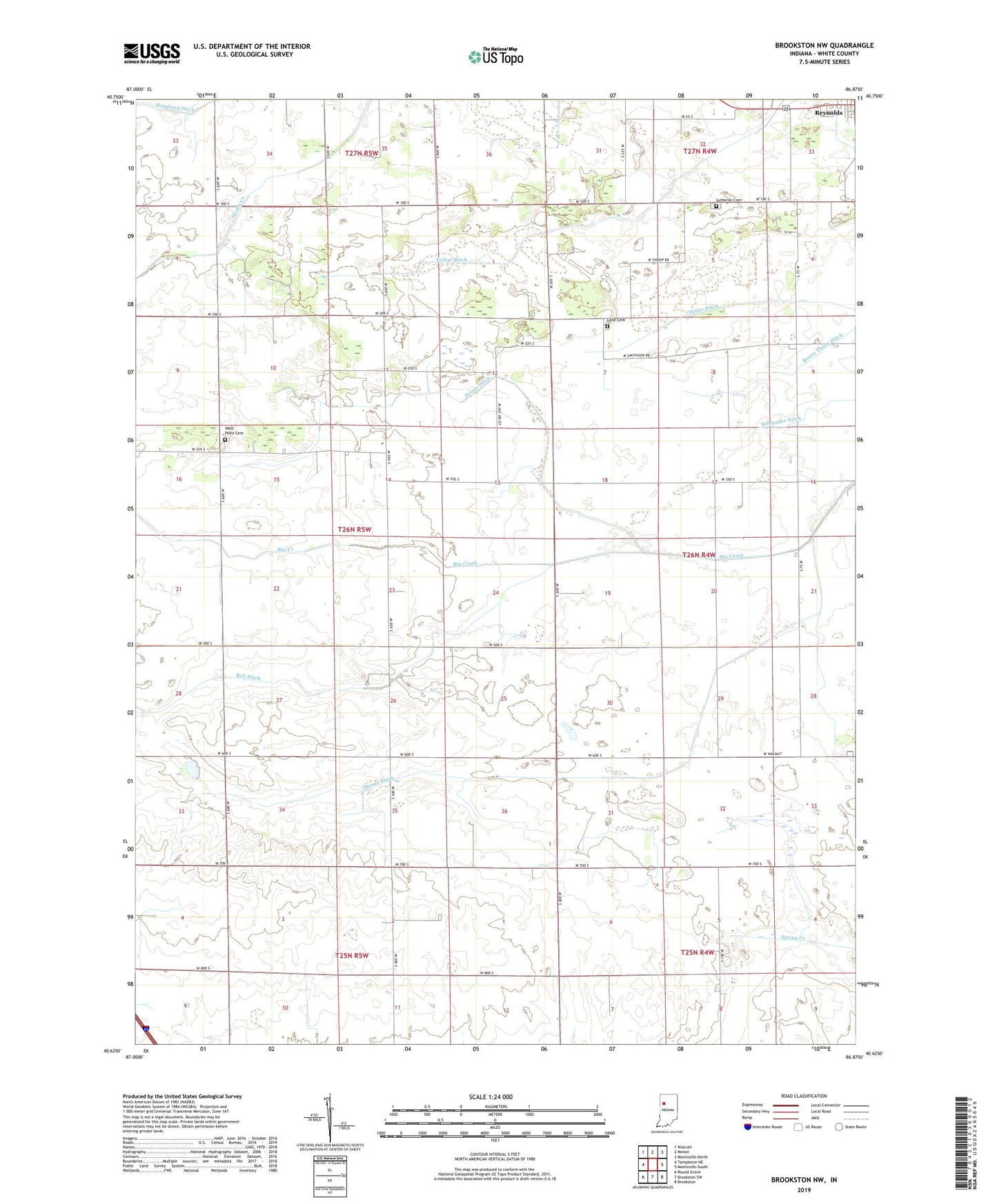 Brookston NW Indiana US Topo Map Image