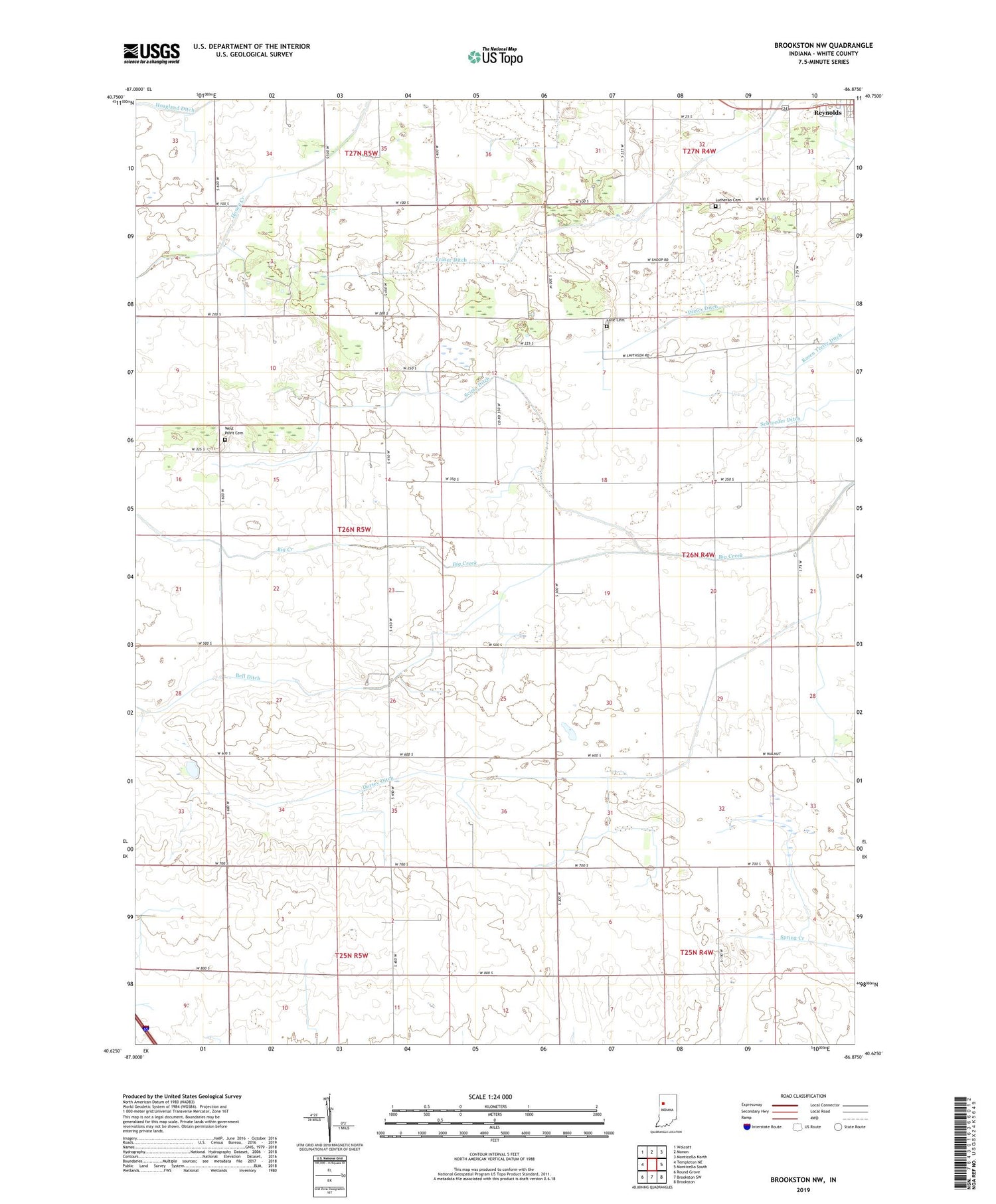 Brookston NW Indiana US Topo Map Image