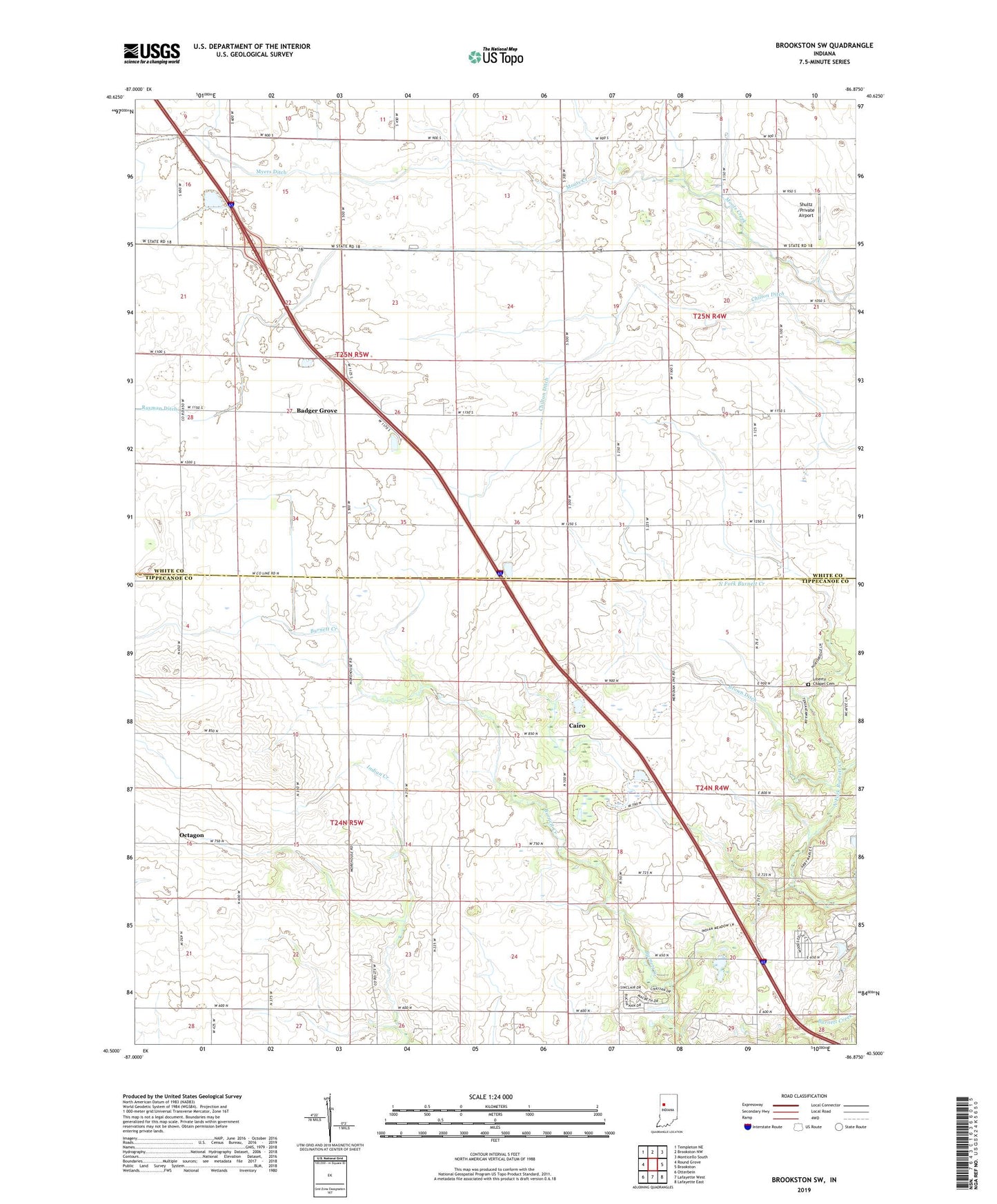Brookston SW Indiana US Topo Map Image