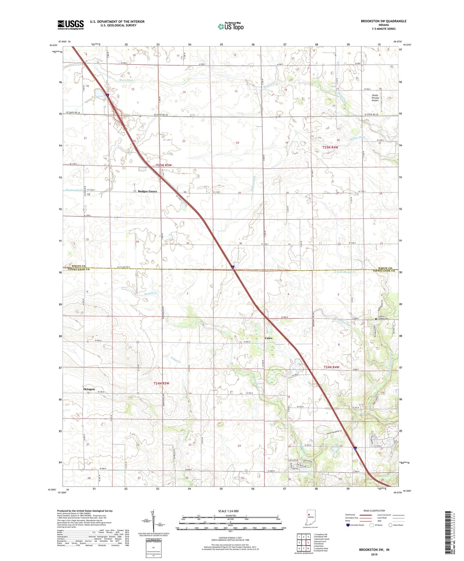 Brookston SW Indiana US Topo Map Image