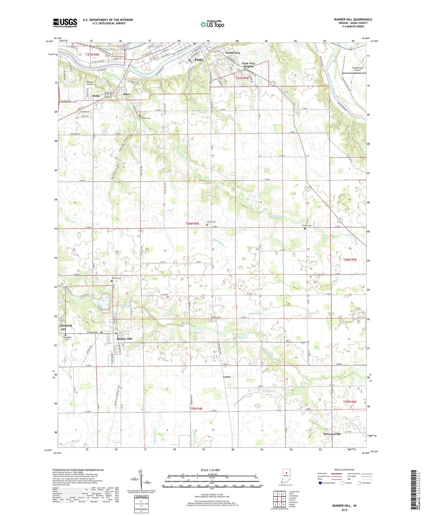 Bunker Hill Indiana US Topo Map Image