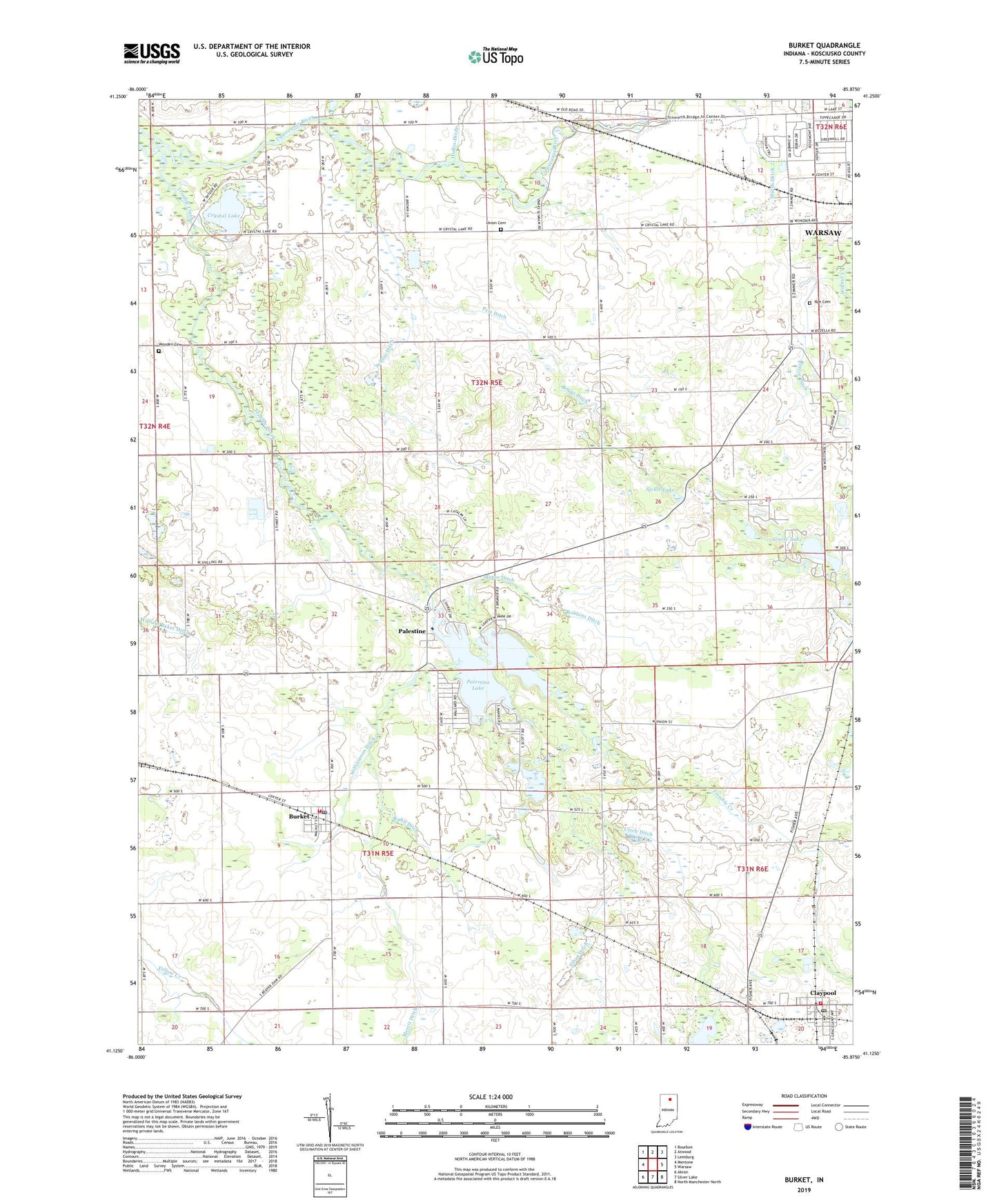 Burket Indiana US Topo Map Image