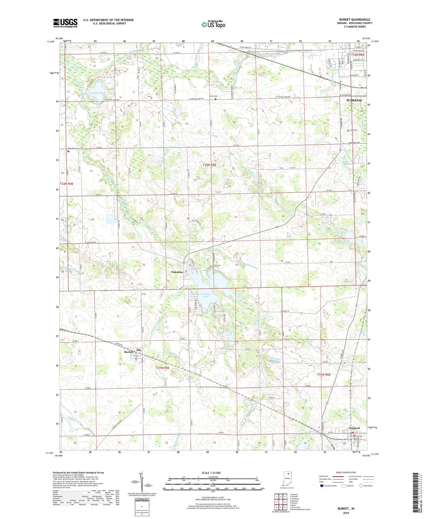 Burket Indiana US Topo Map Image