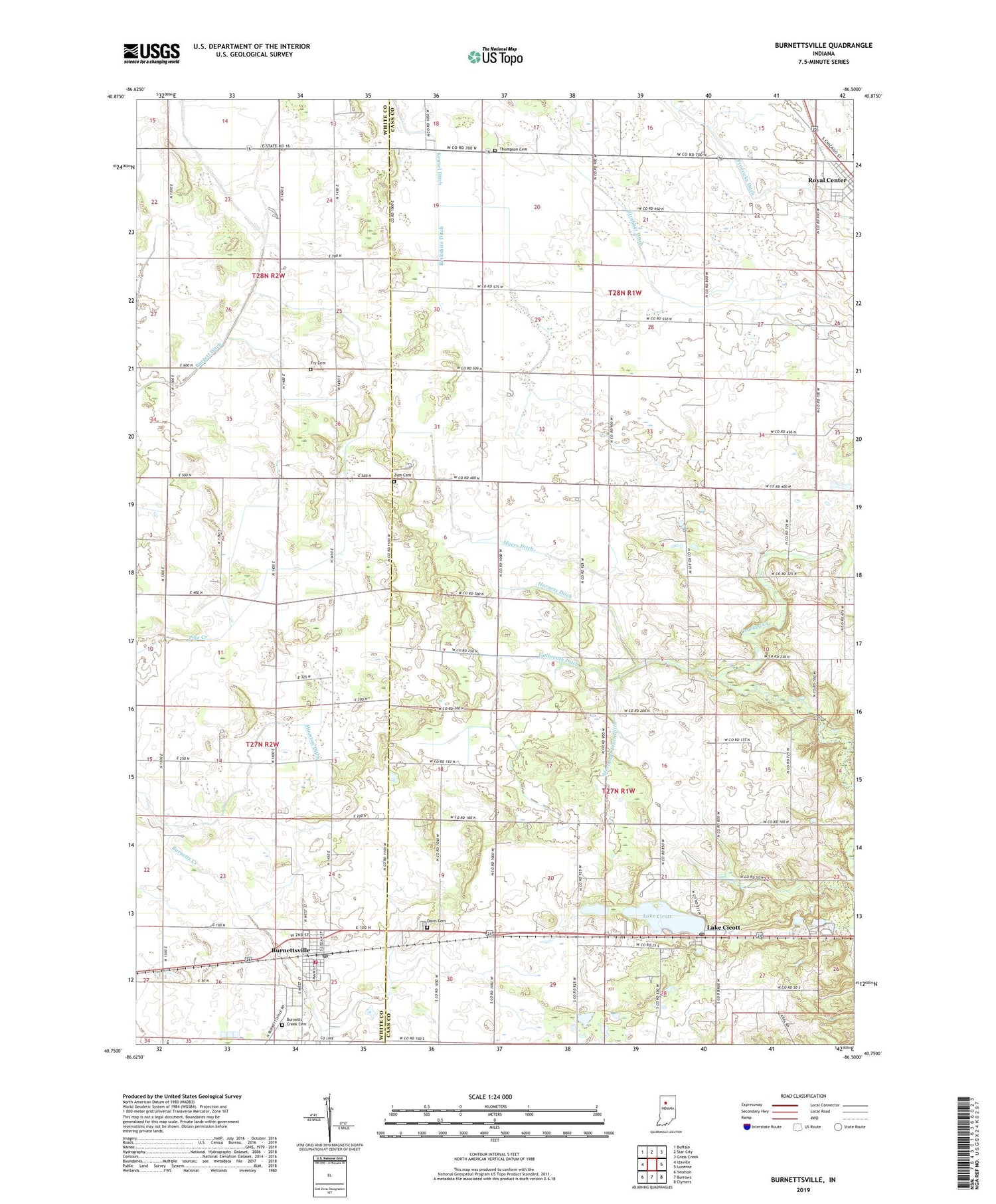 Burnettsville Indiana US Topo Map Image