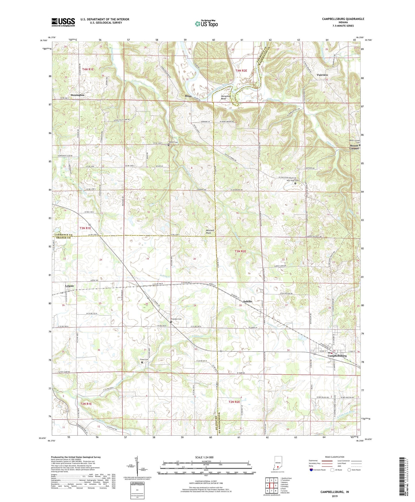 Campbellsburg Indiana US Topo Map Image
