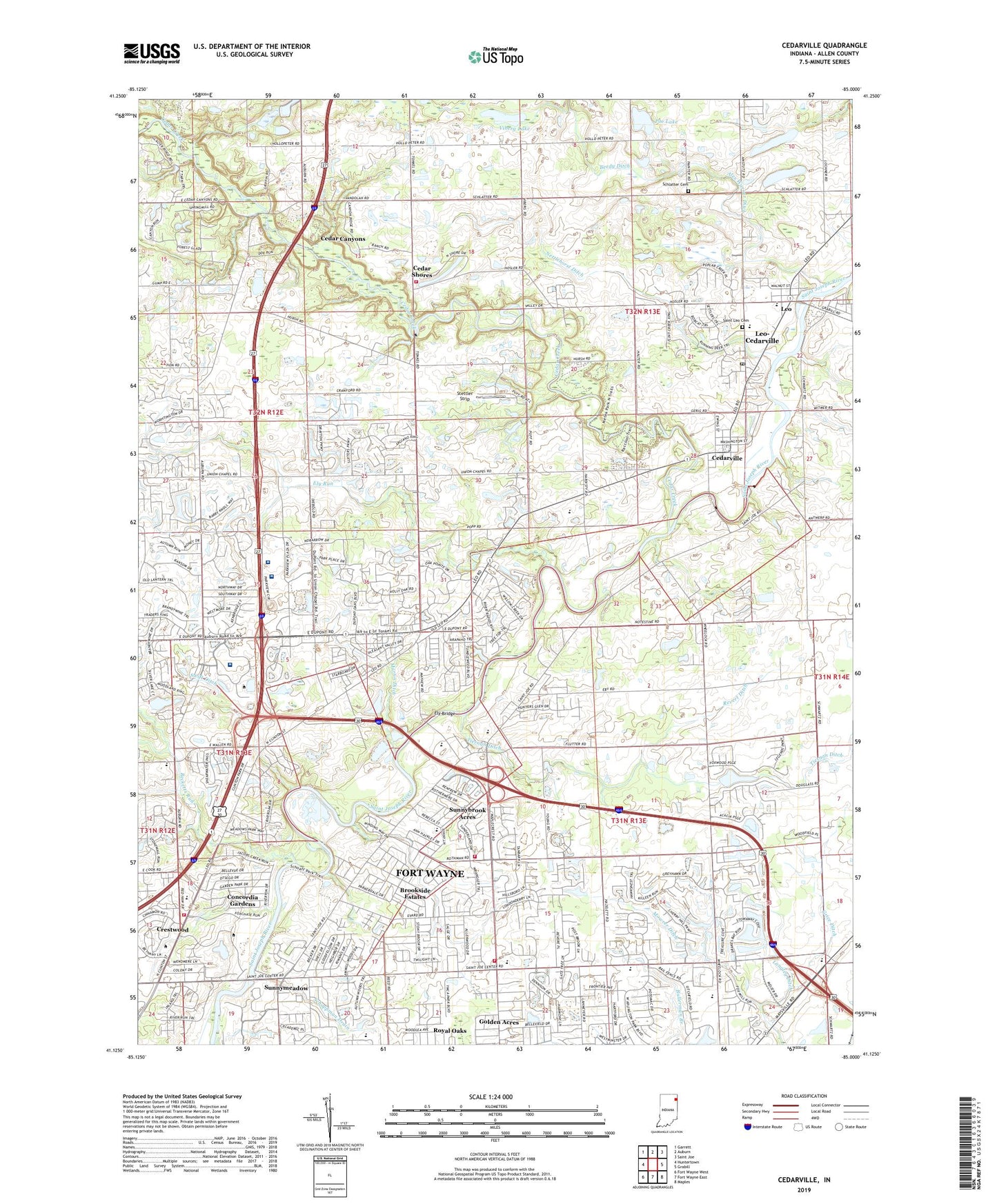 Cedarville Indiana US Topo Map Image