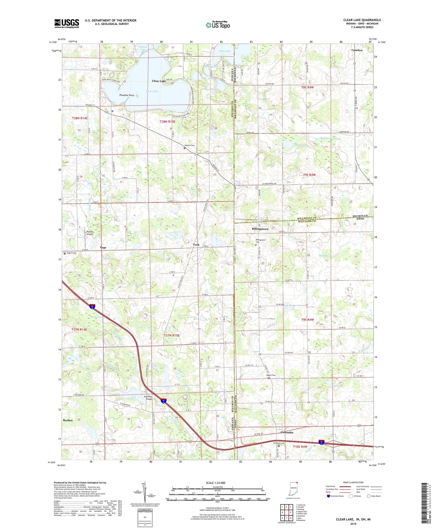 Clear Lake Indiana US Topo Map Image