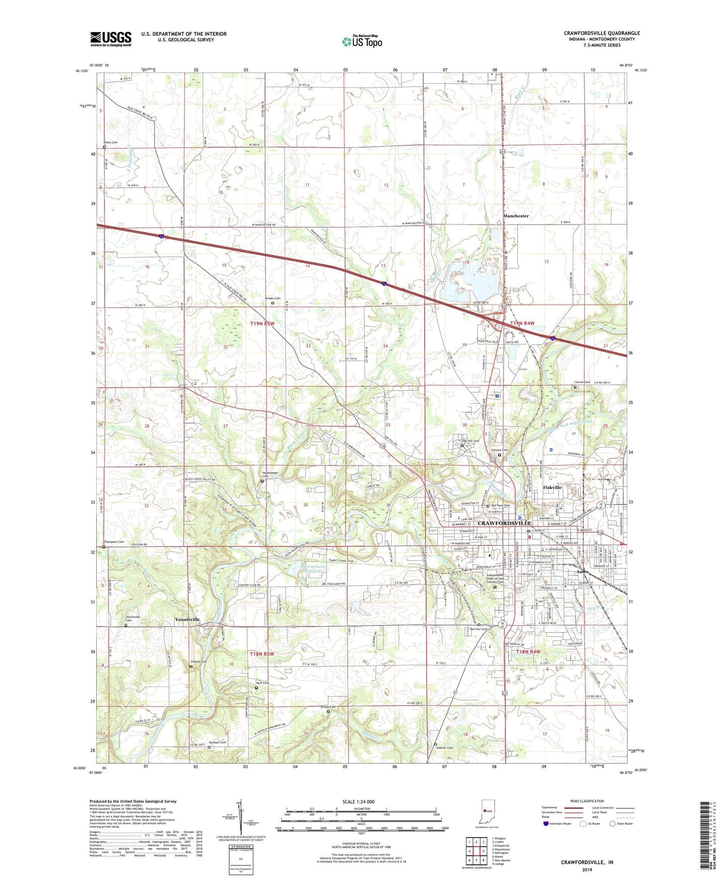 Crawfordsville Indiana US Topo Map Image