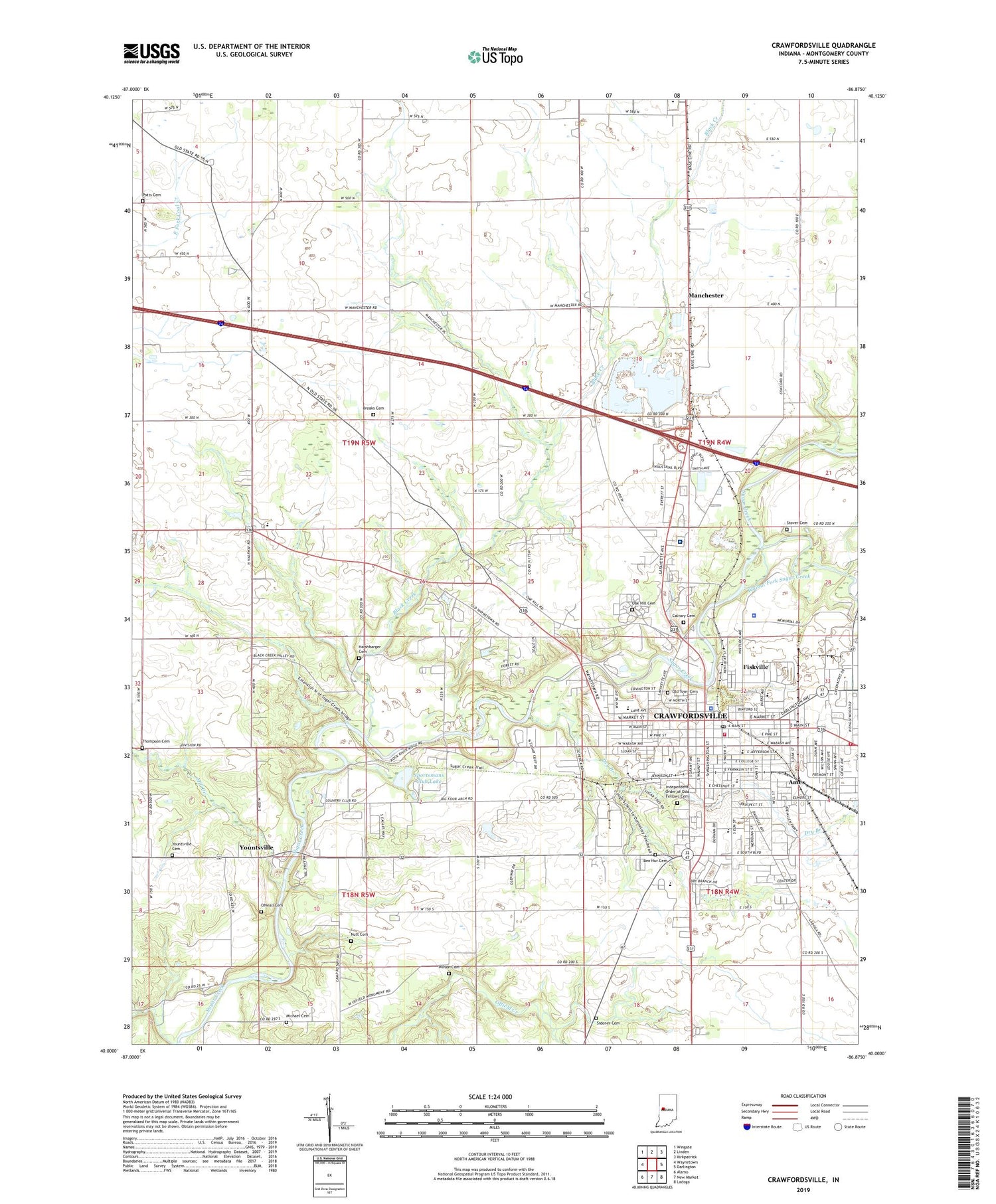 Crawfordsville Indiana US Topo Map Image