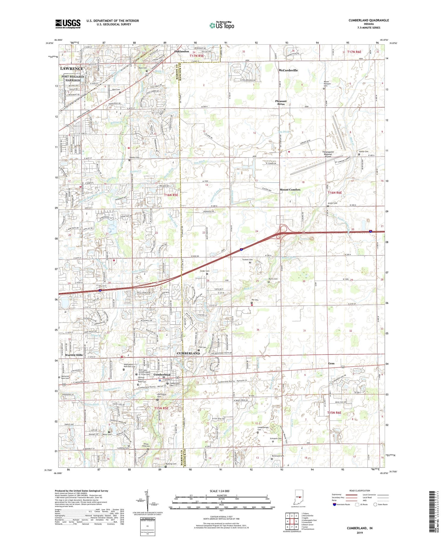 Cumberland Indiana US Topo Map Image